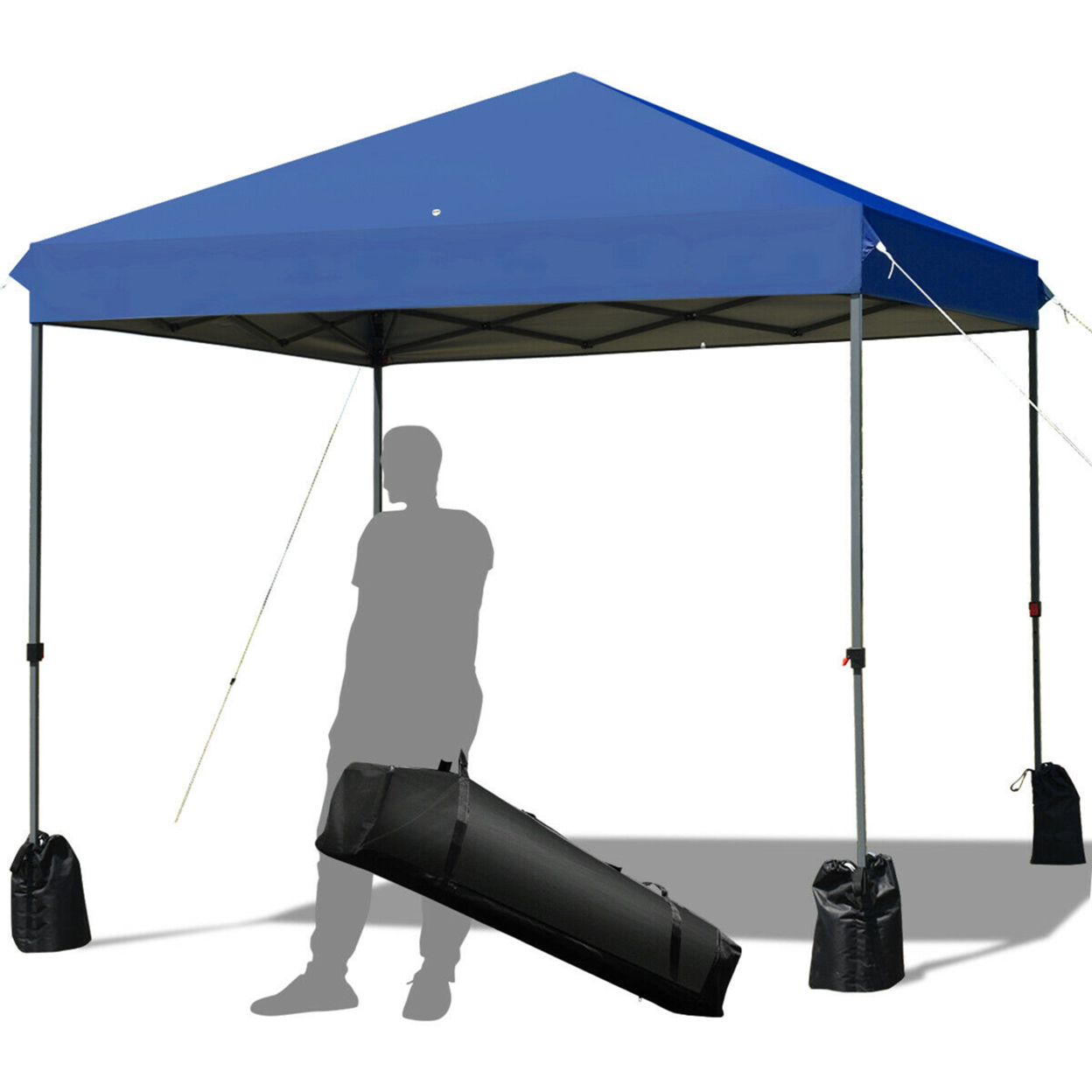 8x8 FT Pop Up Canopy Tent Shelter Wheeled Carry Bag 4 Canopy Sand Bag - Blue