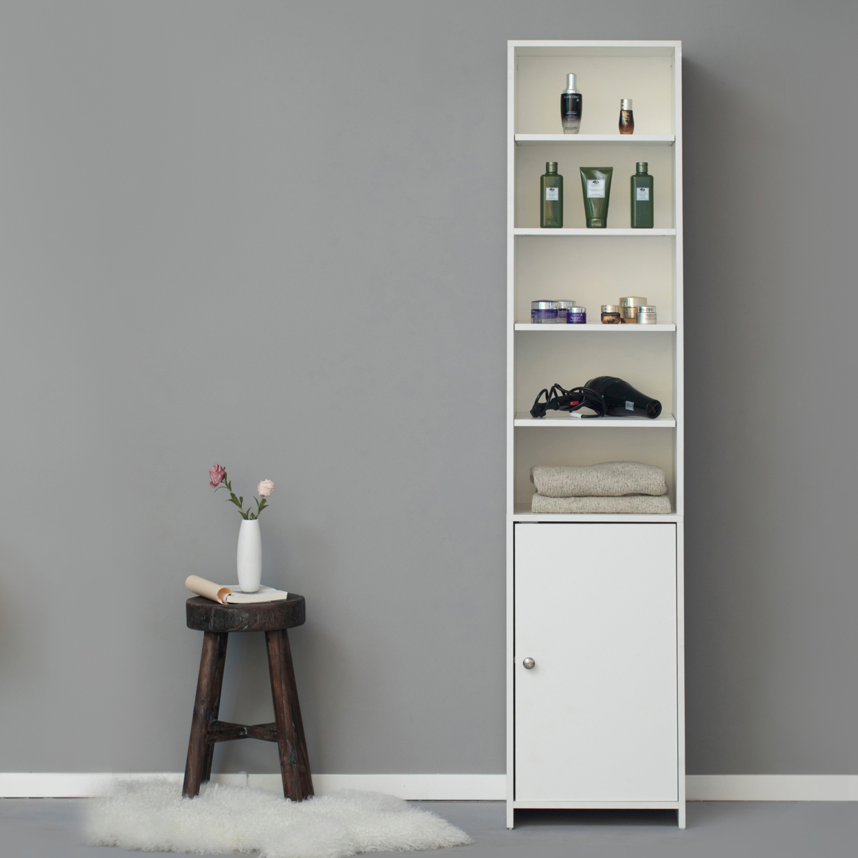 Tall Freestanding Bathroom Laundry Storage Organizer Cabinet Linen Tower, White