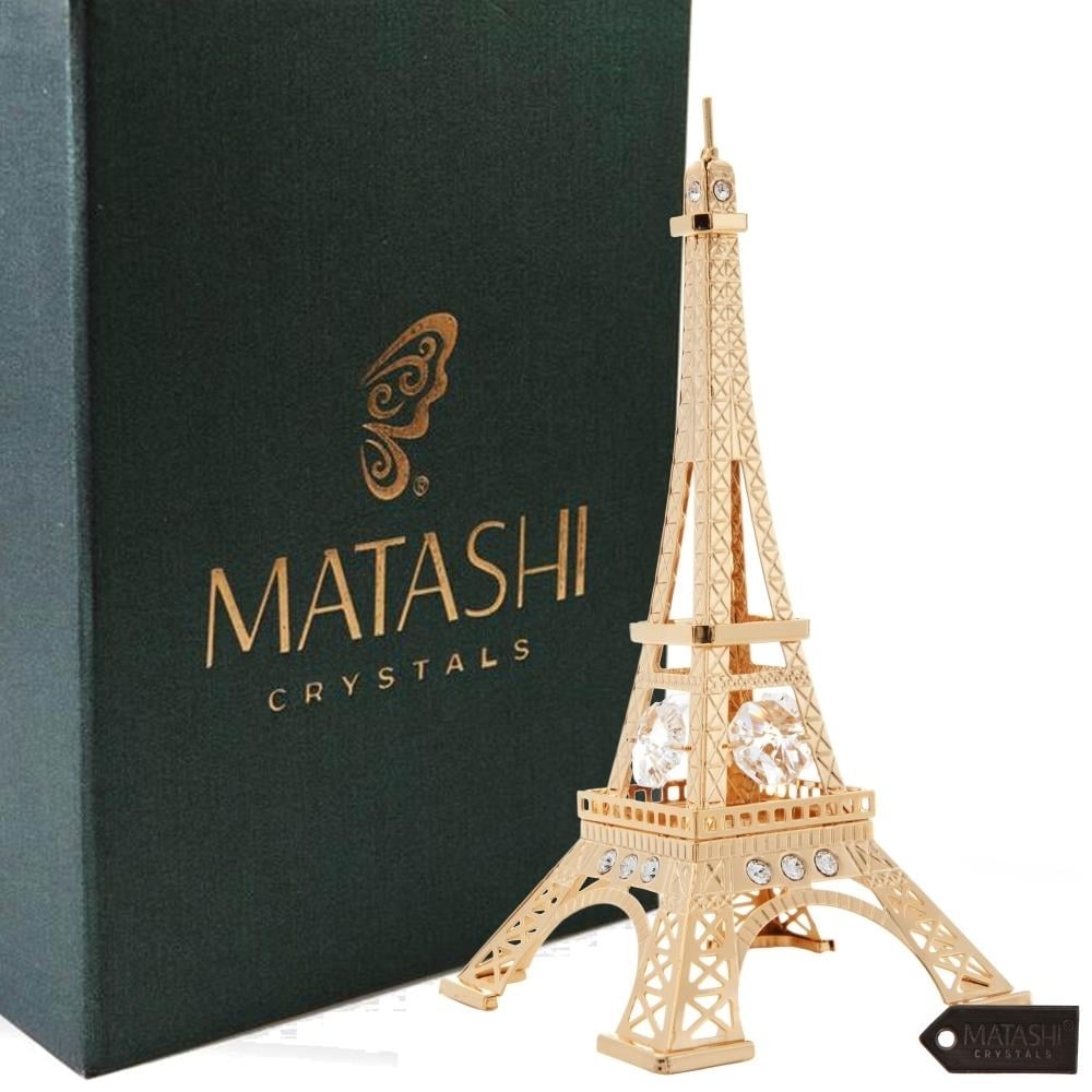 Matashi 24K Gold Eiffel Tower Gold Figurine Made W/ Crytals Home Decor Gift For Christmas Birthday Mother's Day Valentine's Day Anniversary