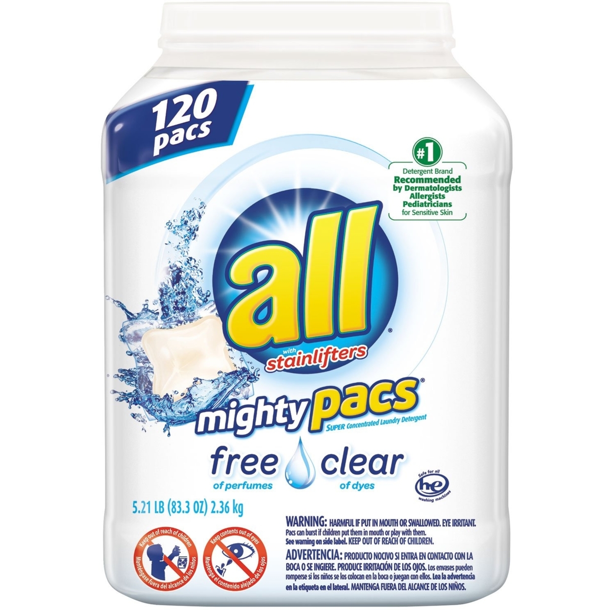 All Mighty Pacs Free & Clear Laundry Detergent (120 Count)