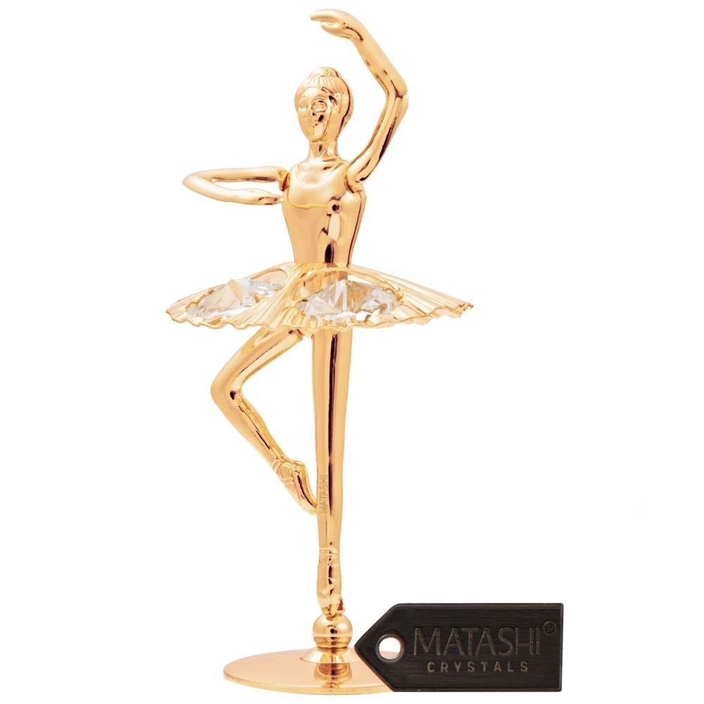 Matashi 24K Gold Plated Crystal Studded Ballerina W/ Arm Up Figurine Tabletop Showpiece Gift For Birthday Mother's Day Christmas Anniversary