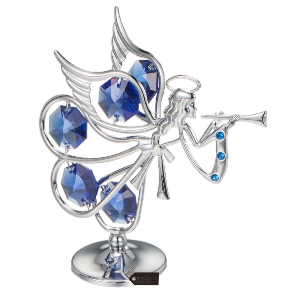 Matashi Guardian Angel Figurine Crystal Studded Ornament (Flying Angel, Chrome/Silver) Gift For Christams Valentine's Day Mother's Day