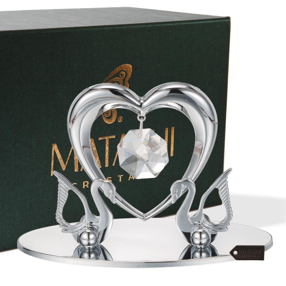 Matashi Chrome Plated Loving Swans W/ Heart Figurine Table-Top Ornament Love Gifts For Girlfriend On Valentine's Day Mother's Day Christmas