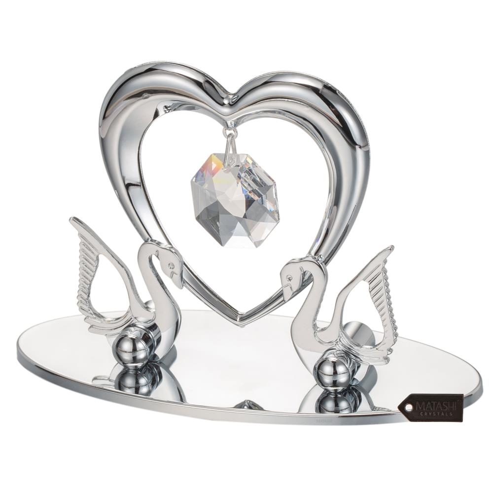 Matashi Chrome Plated Loving Swans W/ Heart Figurine Table-Top Ornament Love Gifts For Girlfriend On Valentine's Day Mother's Day Christmas