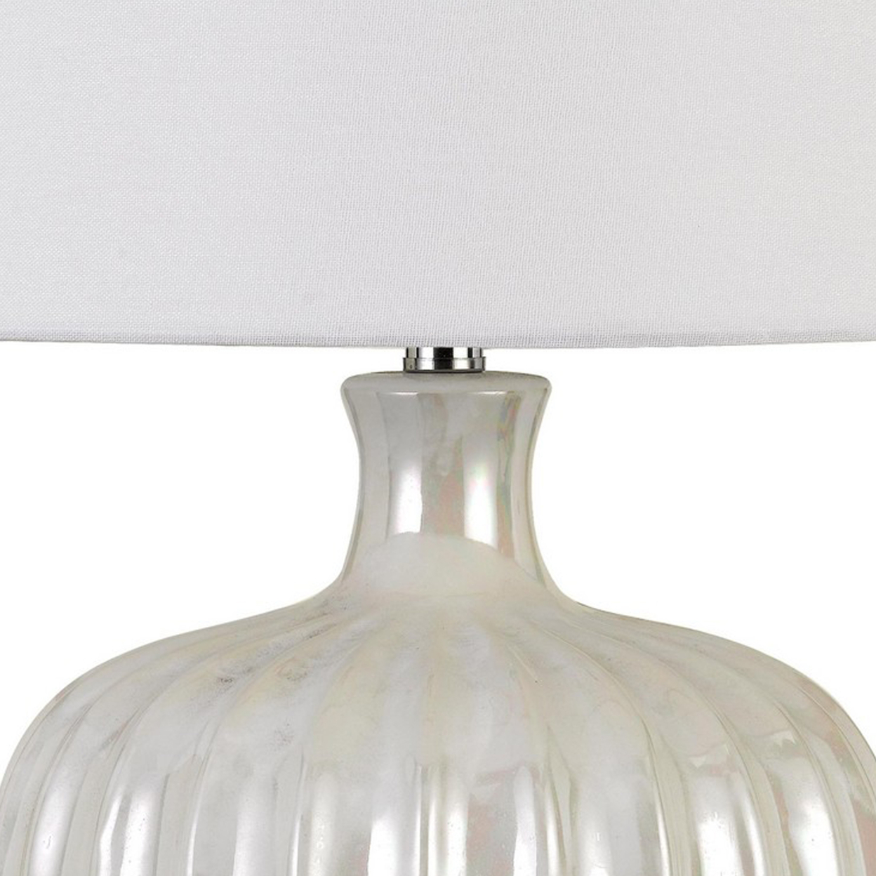Urn Shaped Ceramic Base Table Lamp With Ribbed Pattern, White- Saltoro Sherpi