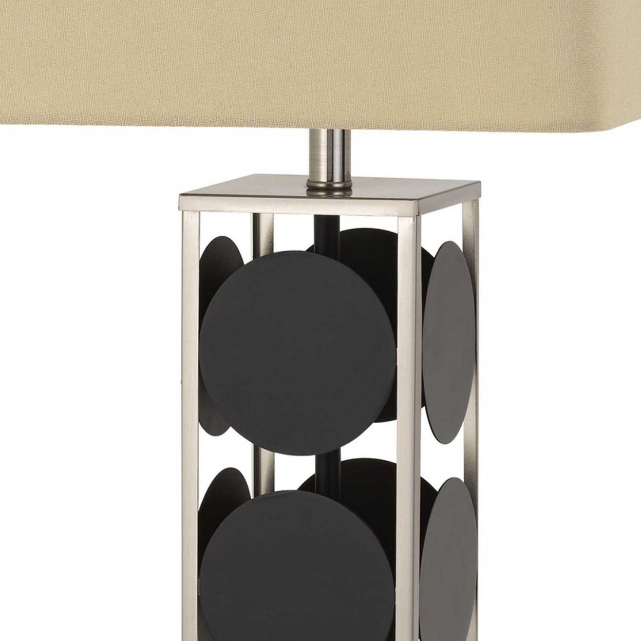 31.5 Metal Table Lamp With Geometric Accents, Black And Silver- Saltoro Sherpi