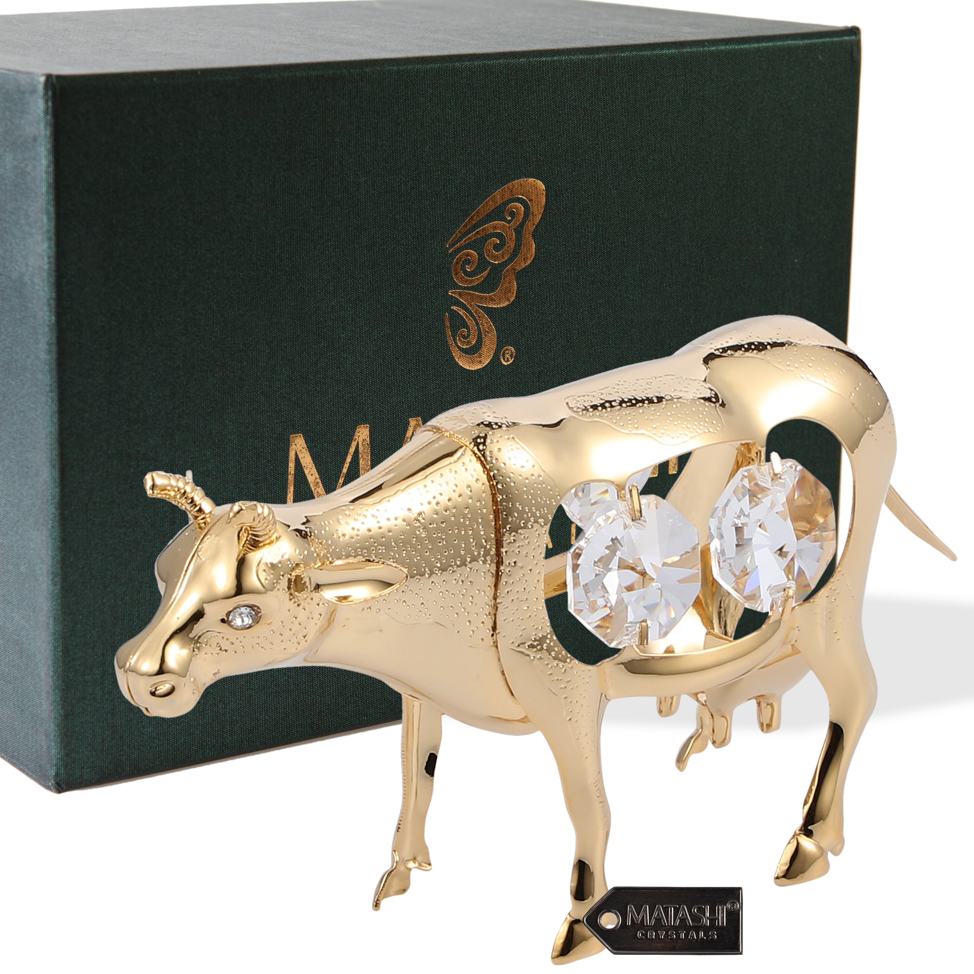 Matashi 24K Gold Plated Crystal Studded Cow Figurine Ornament Tabletop Showpiece Gifts For Birthday, Mother's Day, Christmas, Anniversary