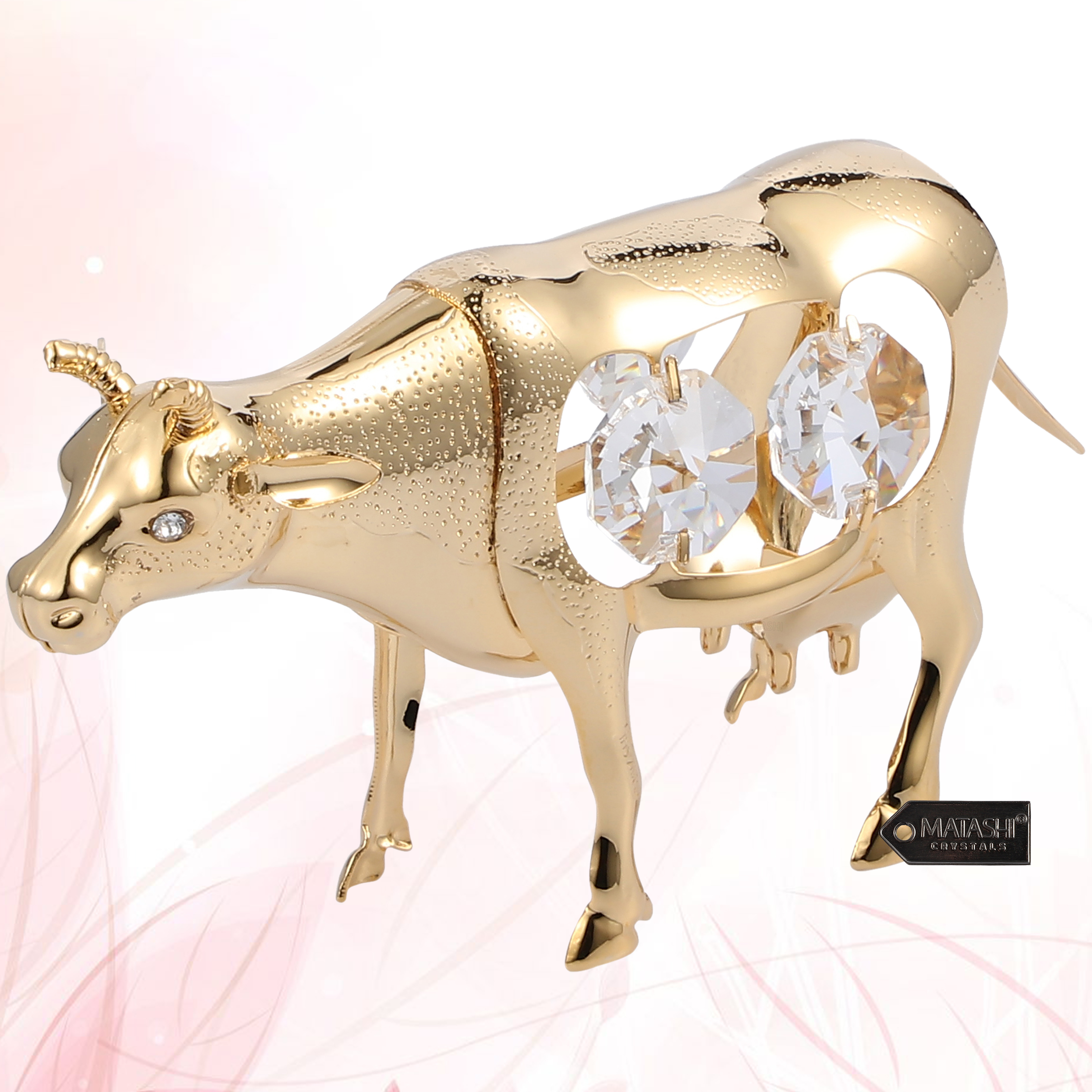 Matashi 24K Gold Plated Crystal Studded Cow Figurine Ornament Tabletop Showpiece Gifts For Birthday, Mother's Day, Christmas, Anniversary