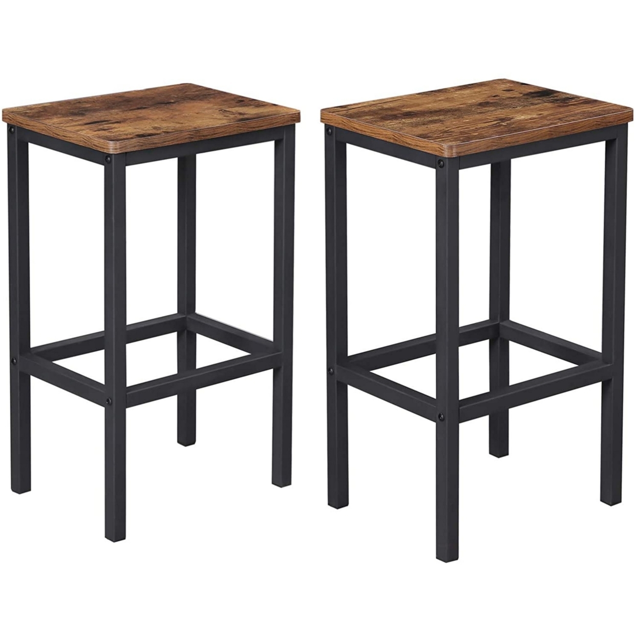 25.6 Inches Bar Stool With Wooden Seat, Set Of 2, Brown And Black- Saltoro Sherpi