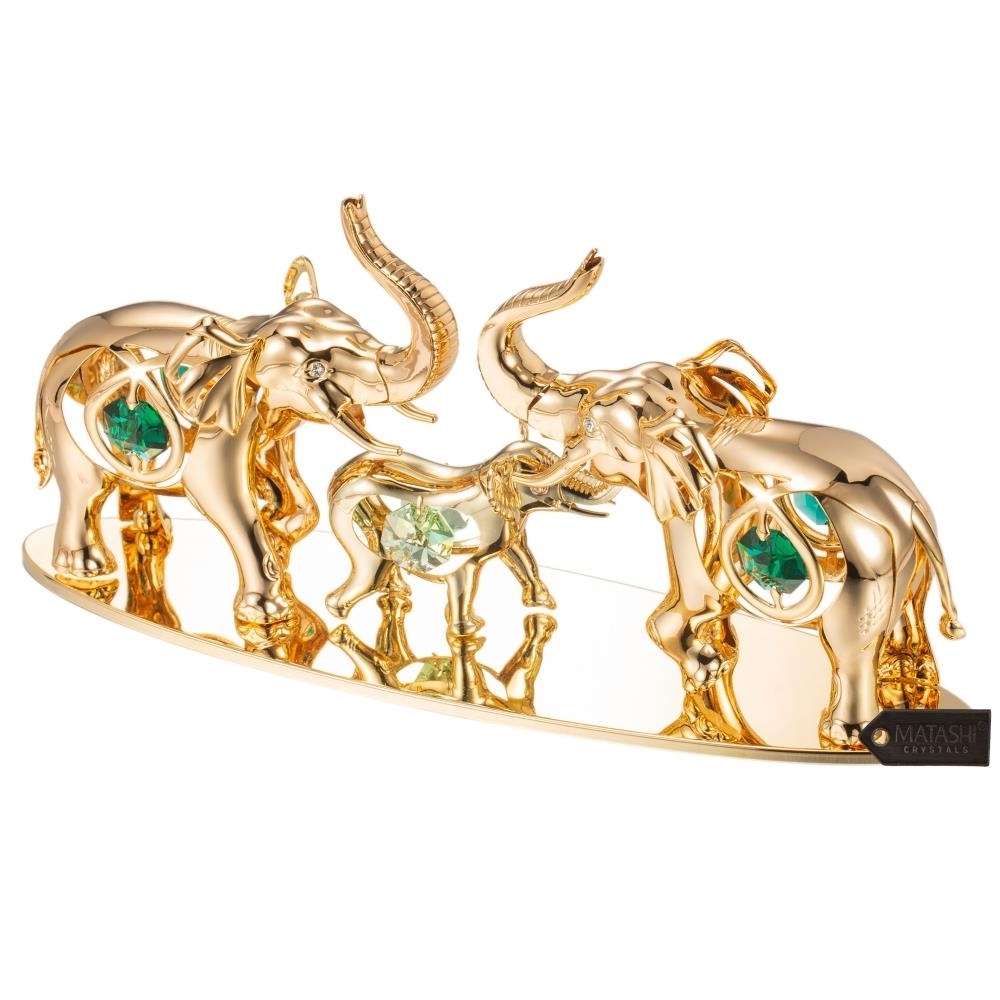 24K Gold Plated Crystal Studded Family Of Elephants Ornaments By Matashi