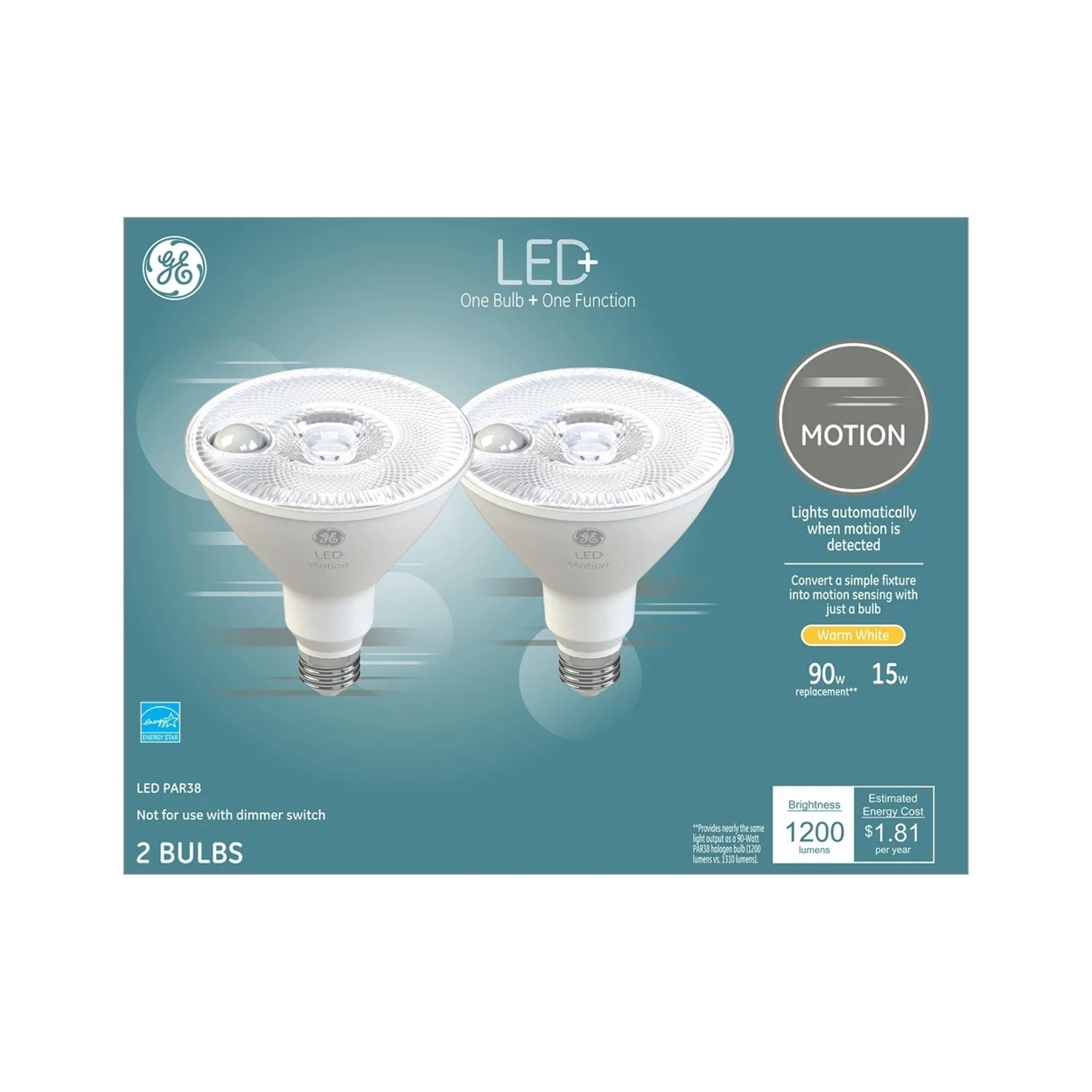 GE LED+ Motion Warm White 90W LED Outdoor Floodlight - PAR38 Bulbs, 2 Pack