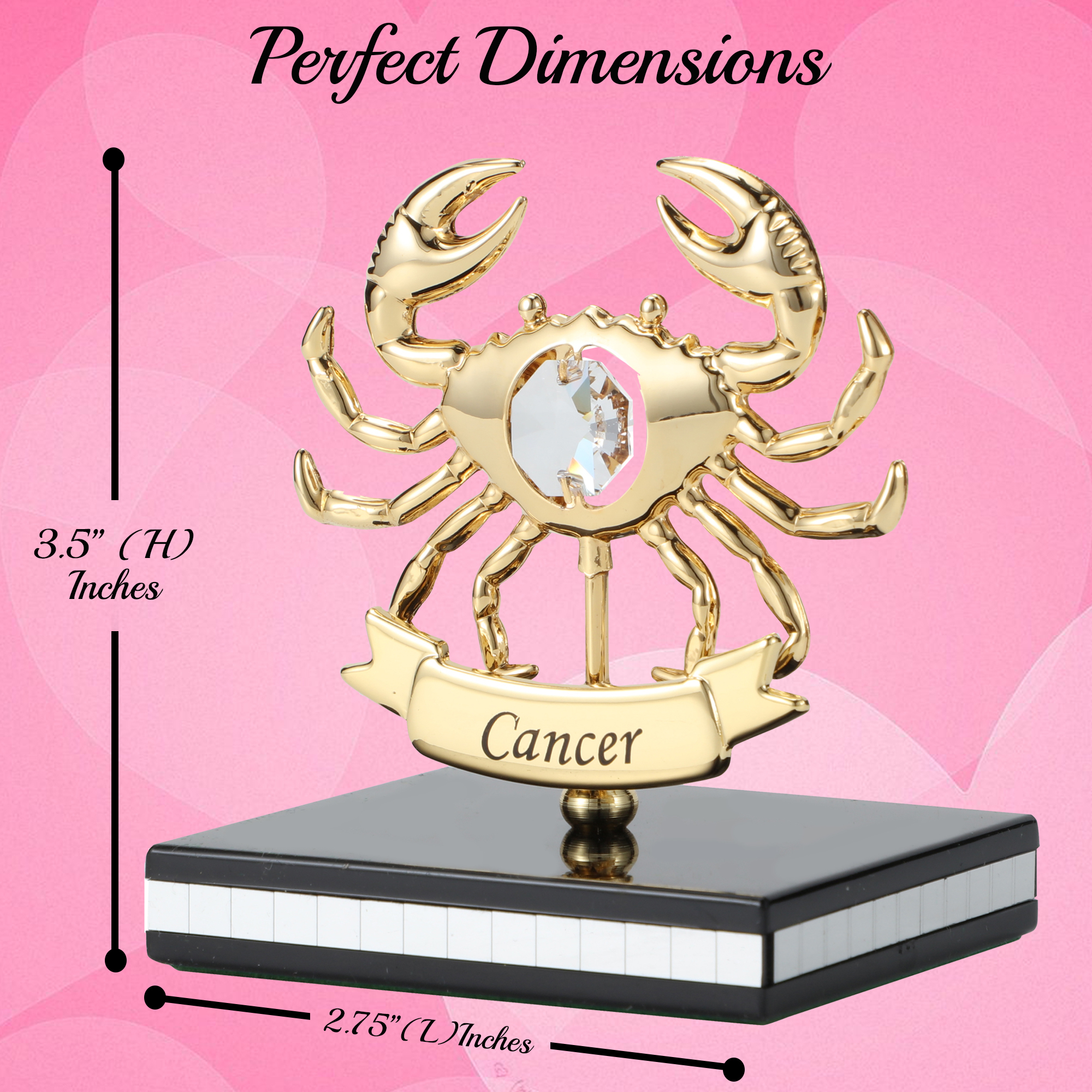 Matashi 24K Gold Plated Zodiac Astrological Sign Cancer Figurine Statuette On Stand Studded With Crystals Gift For Mom Girlfriend Wife Dad