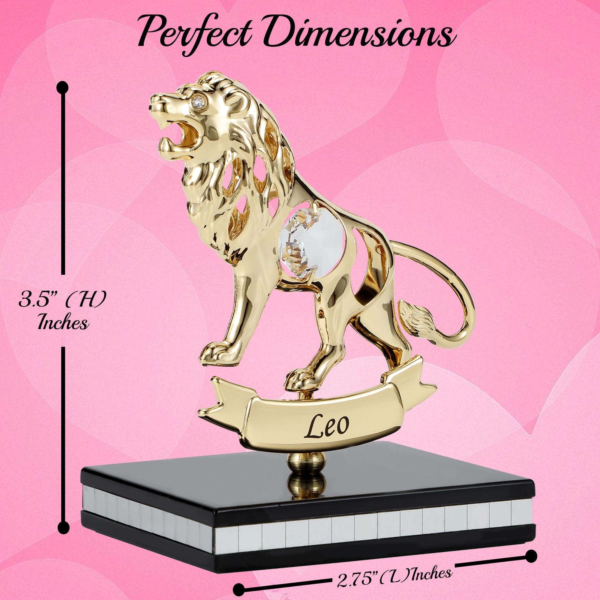 Matashi 24K Gold Plated Zodiac Astrological Sign Leo Figurine Statuette On Stand Studded With Crystals Gift For Mom Girlfriend Wife Dad