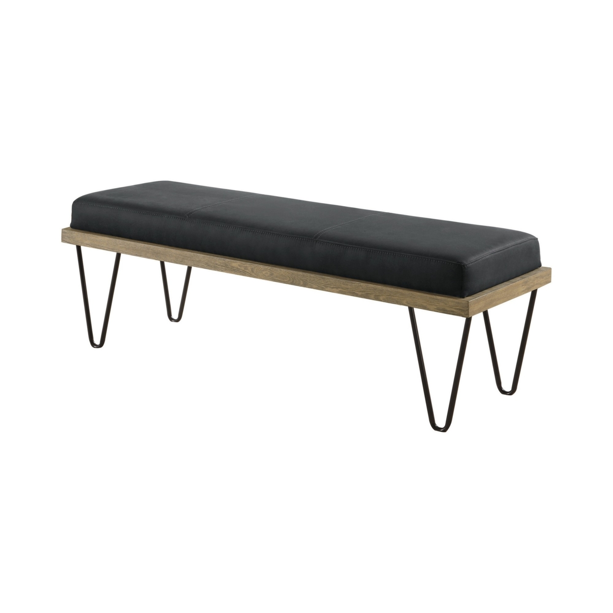 Leatherette Padded Bench With Hairpin Legs, Gray- Saltoro Sherpi