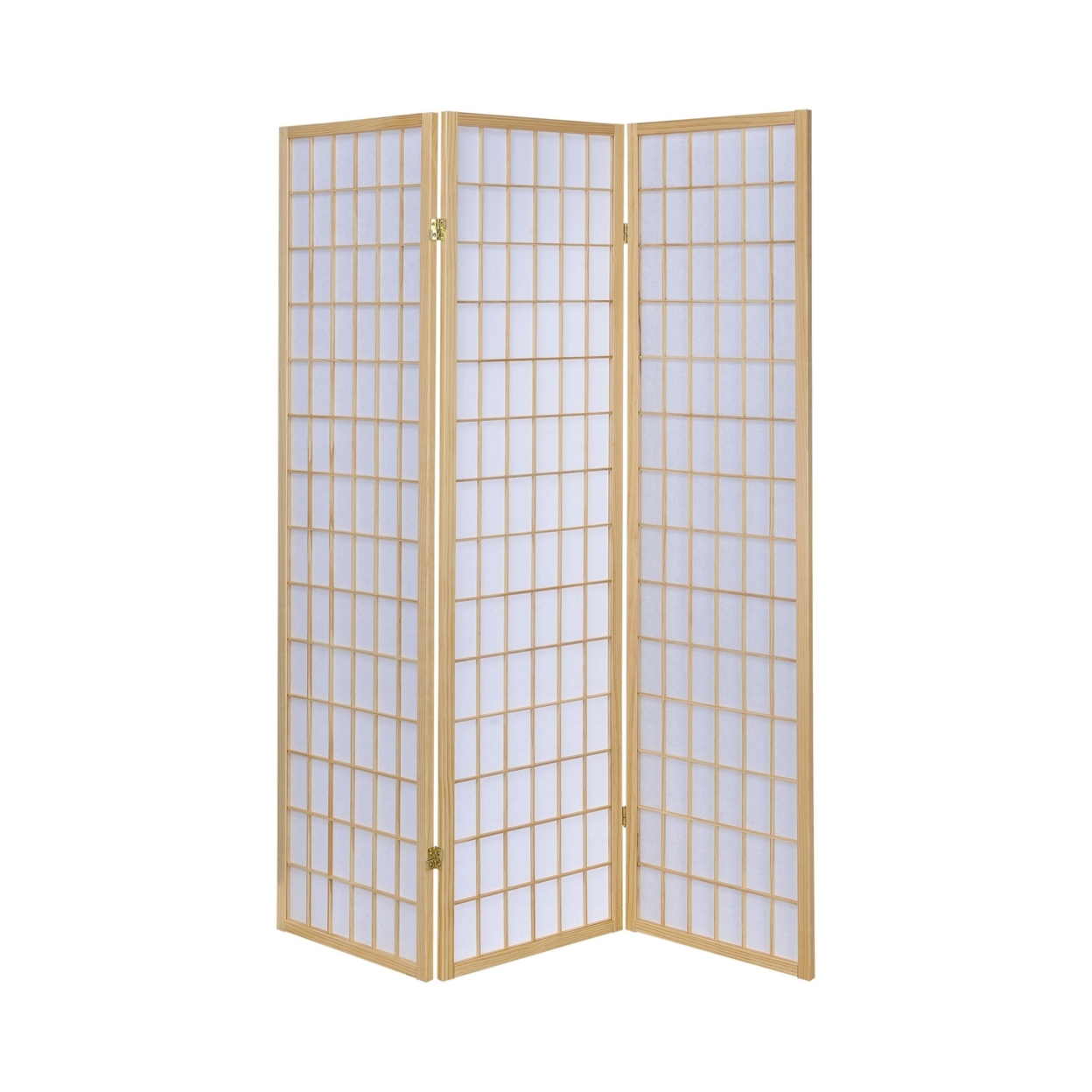 3 Panel Foldable Wooden Frame Room Divider With Grid Design, Brown- Saltoro Sherpi