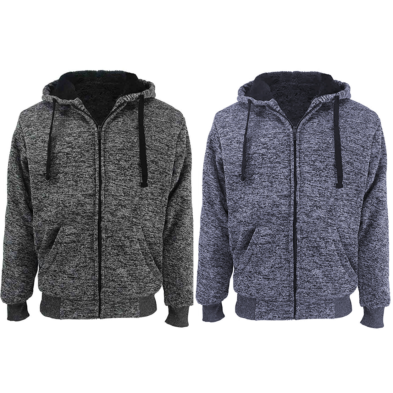 2-Pack: Men's Marled Extra-Thick Sherpa-Lined Fleece Hoodies - Large