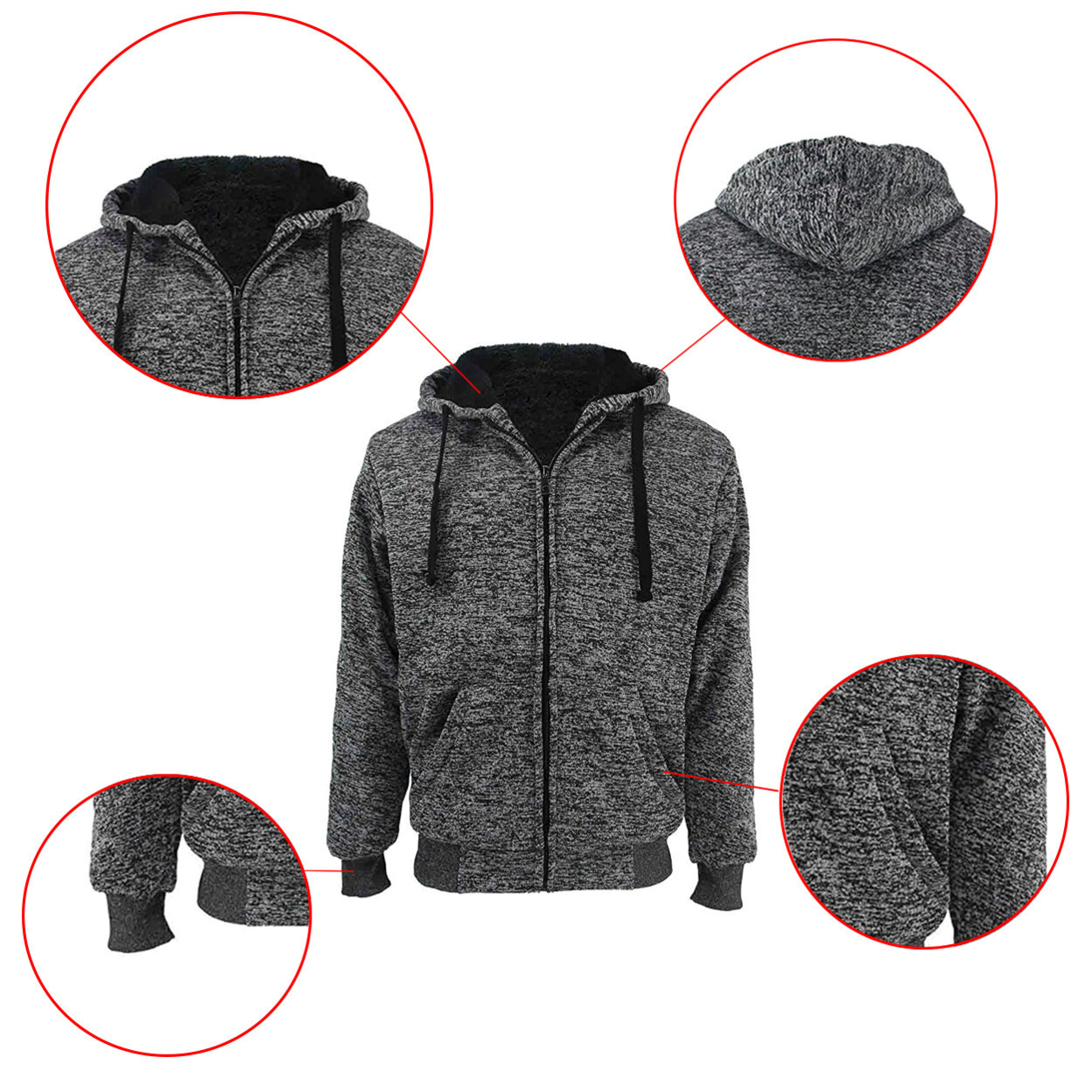 2-Pack: Men's Marled Extra-Thick Sherpa-Lined Fleece Hoodies - Large