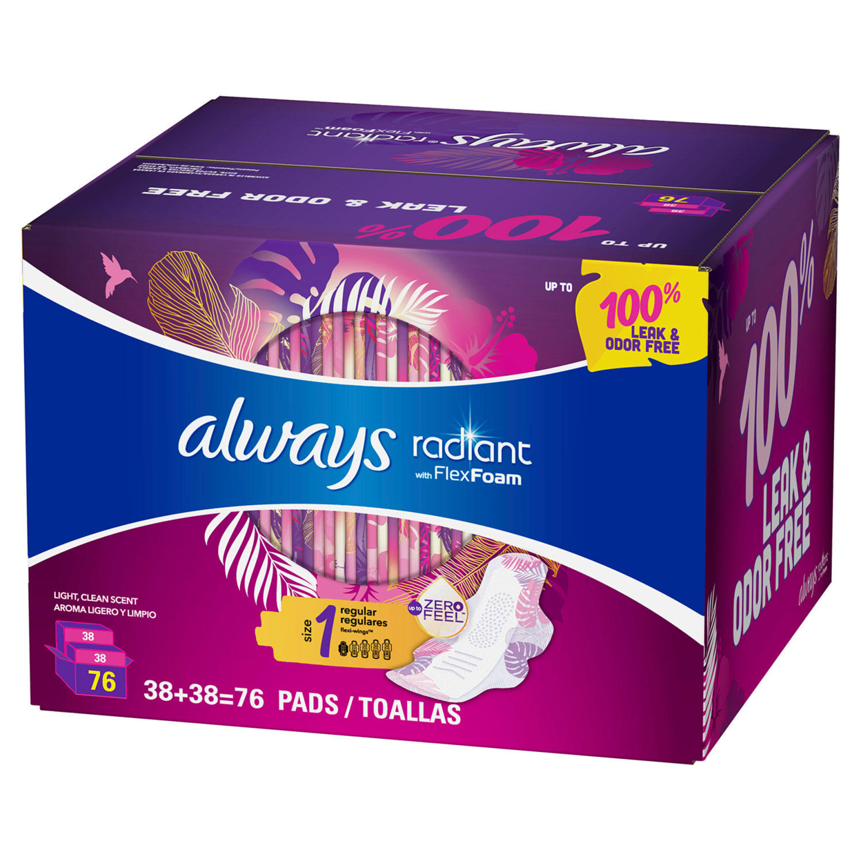 Always Radiant Pads, Size 1, Regular Absorbency, Scented (76 Count)