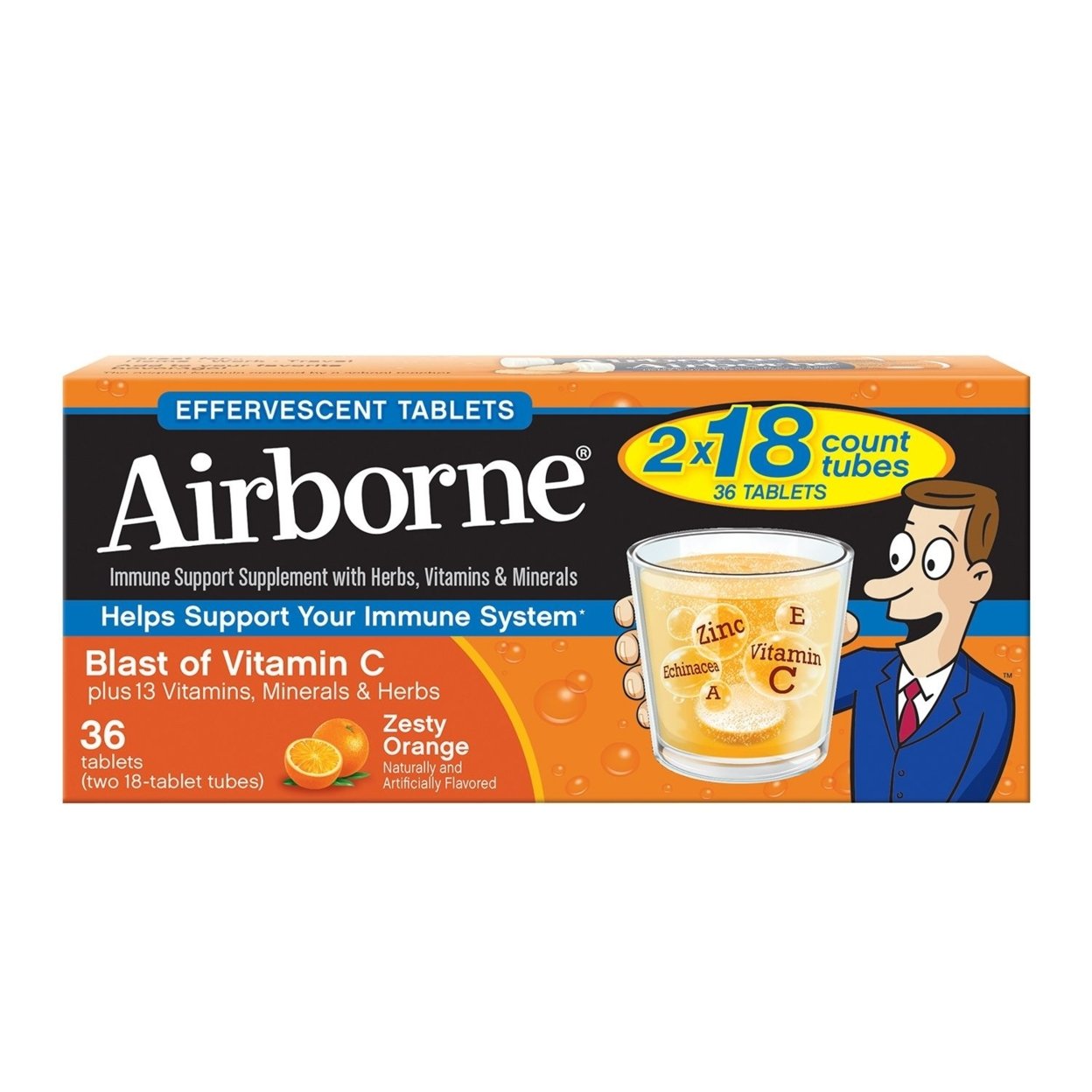 Airborne Immune Support Tablets - 36 Count - Zesty Orange