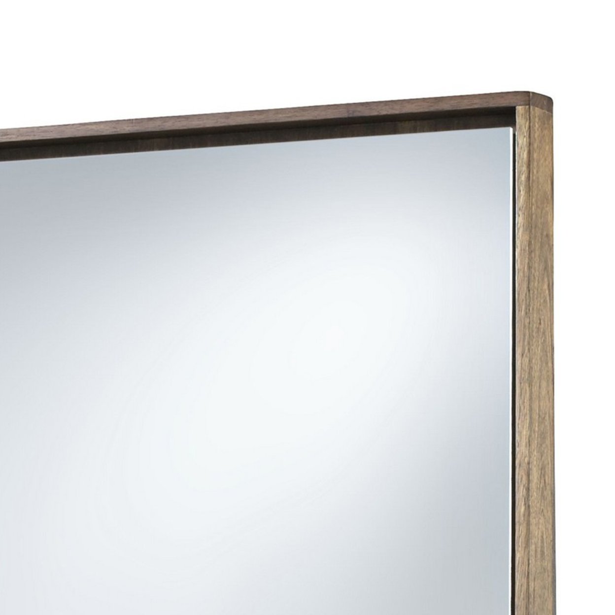 Rectangular Wooden Frame Incased Mirror With Raised Edges, Natural Brown- Saltoro Sherpi