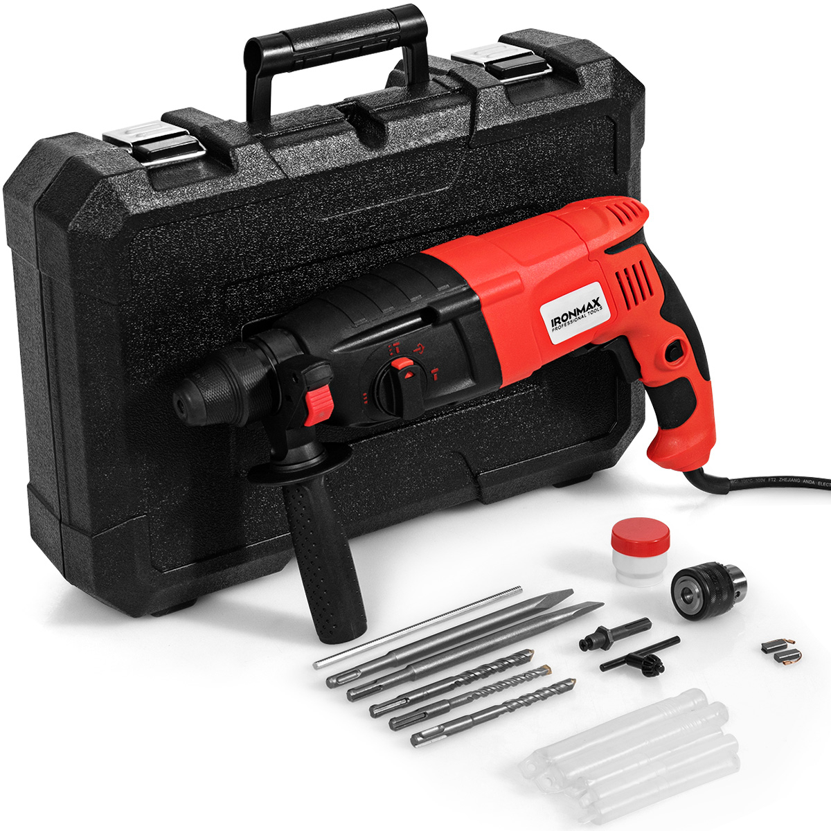 1/2'' Electric Rotary Hammer Drill 3 Mode SDS-Plus Chisel Kit 1100W