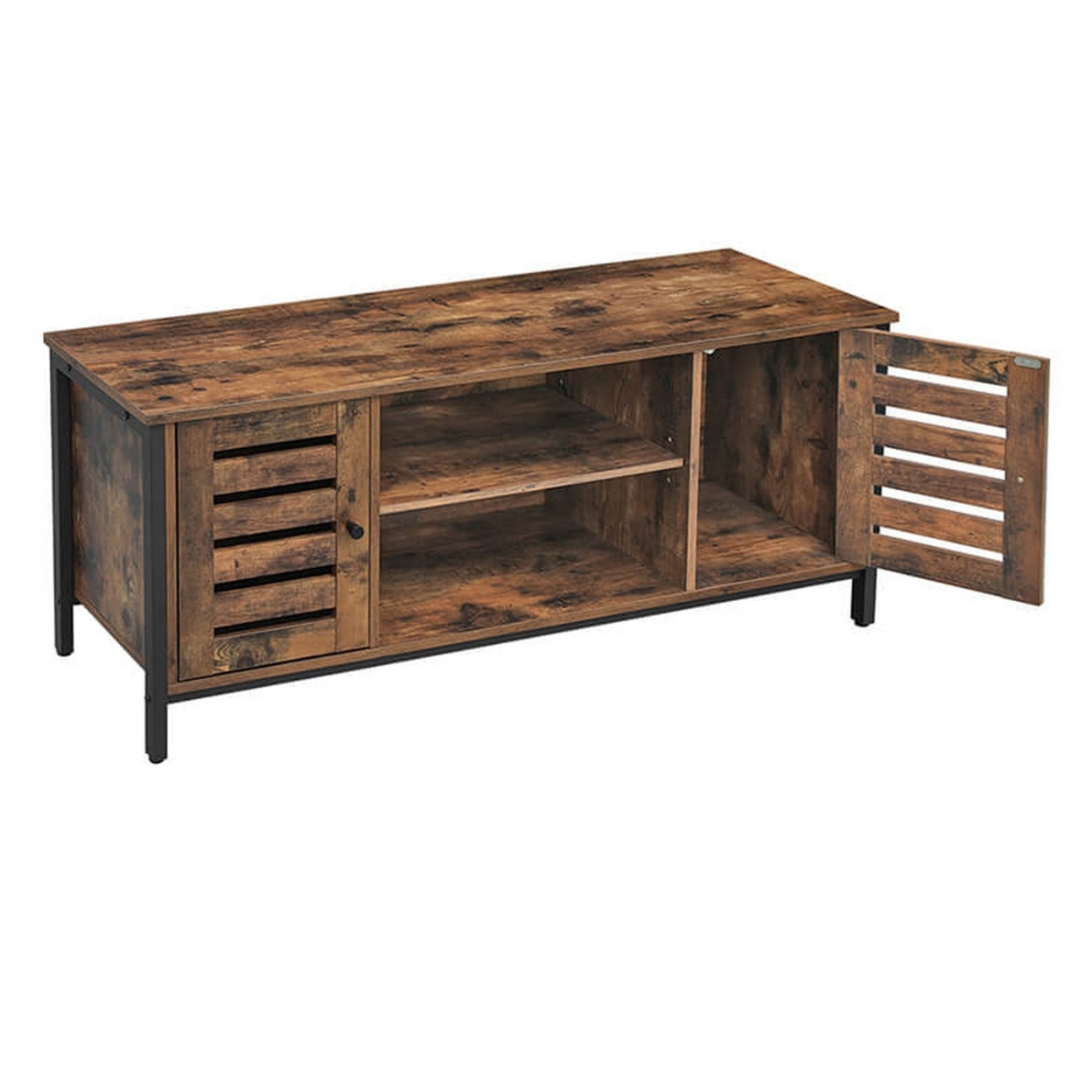 50 Inches Wooden TV Stand With 2 Louvered Doors, Brown And Black- Saltoro Sherpi
