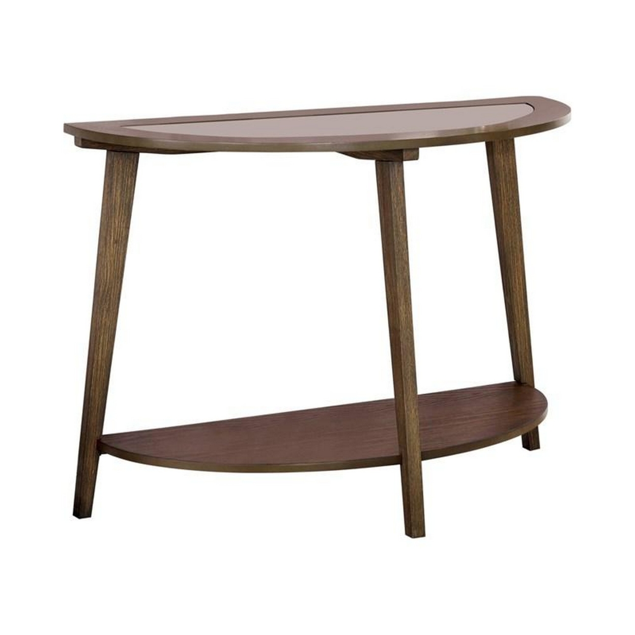 30 Inch Semicircular Wooden Sofa Table With Glass Top, Brown- Saltoro Sherpi