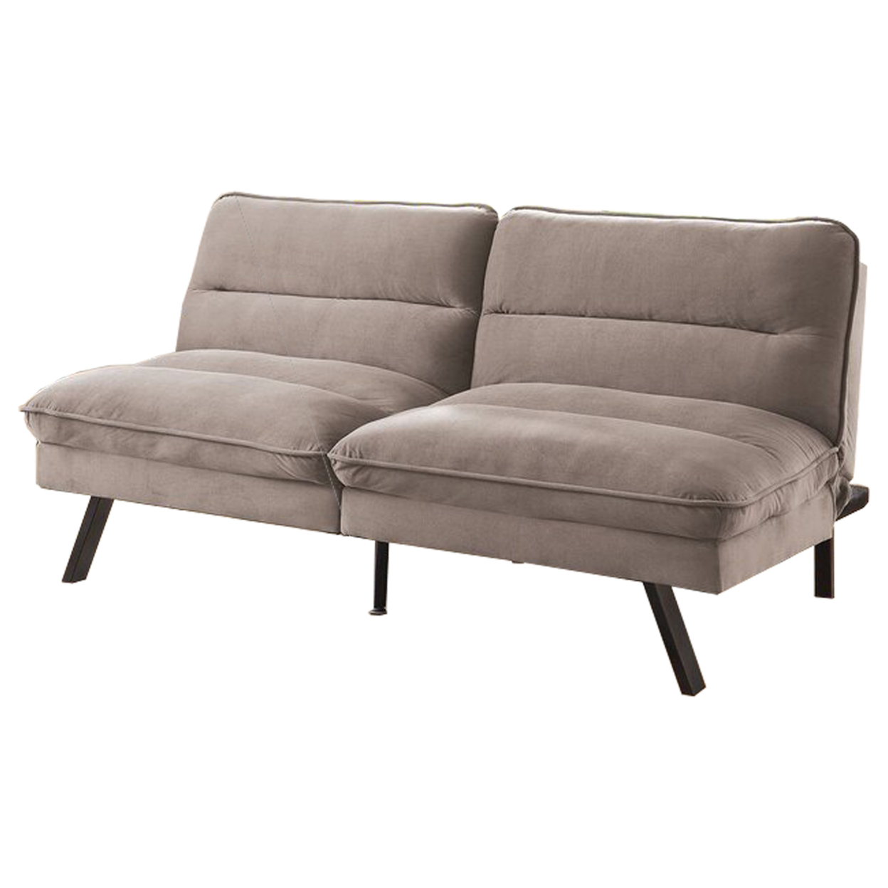 Fabric Futon Sofa With Split Back And Angled Legs, Gray- Saltoro Sherpi