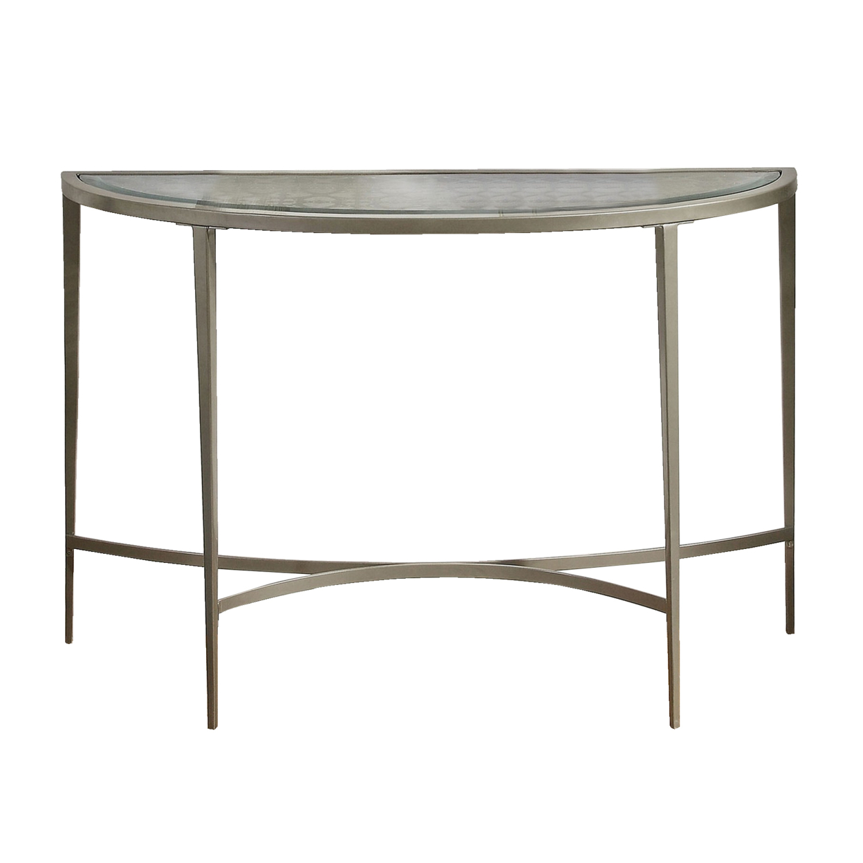 Semicircular Glass Top Sofa Table With Sleek Tapered Legs, Silver- Saltoro Sherpi