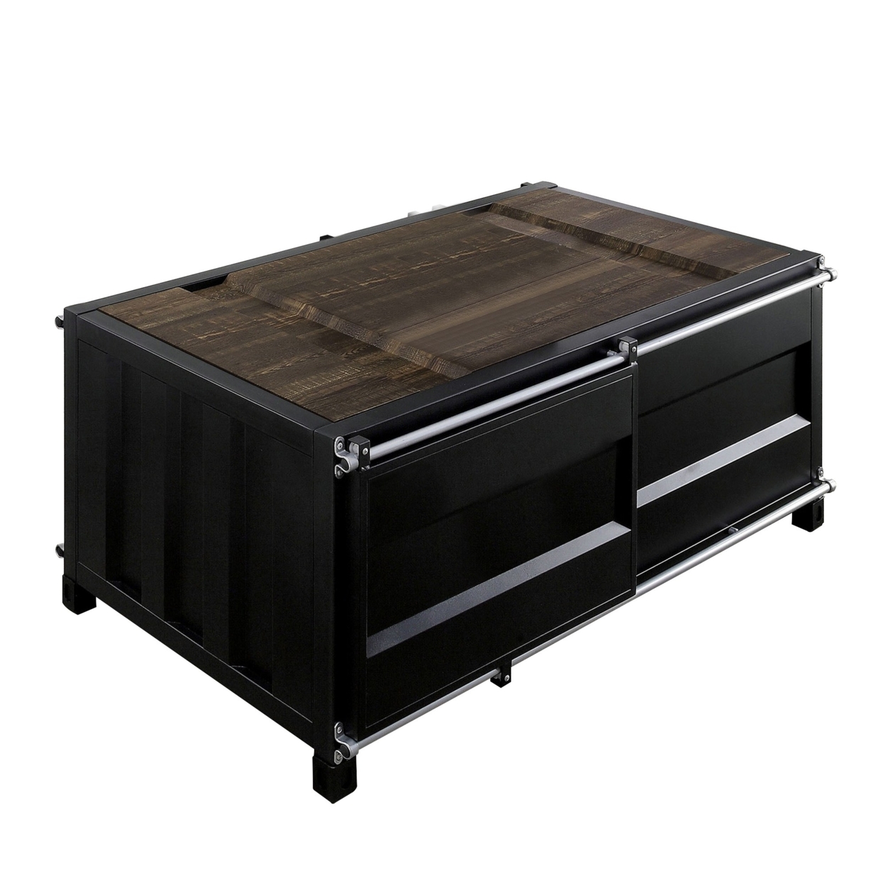Container Style Coffee Table With Sliding Doors, Black- Saltoro Sherpi