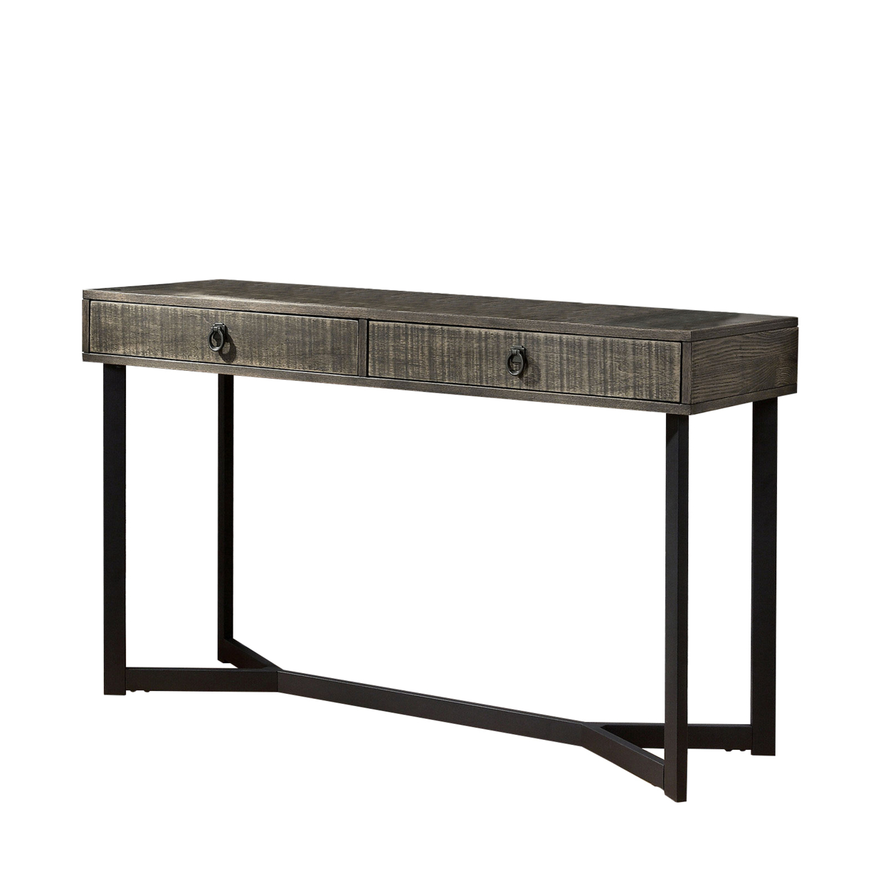 Rectangular Wooden Sofa Table With Metal Powder Coated Base, Gray And Black- Saltoro Sherpi