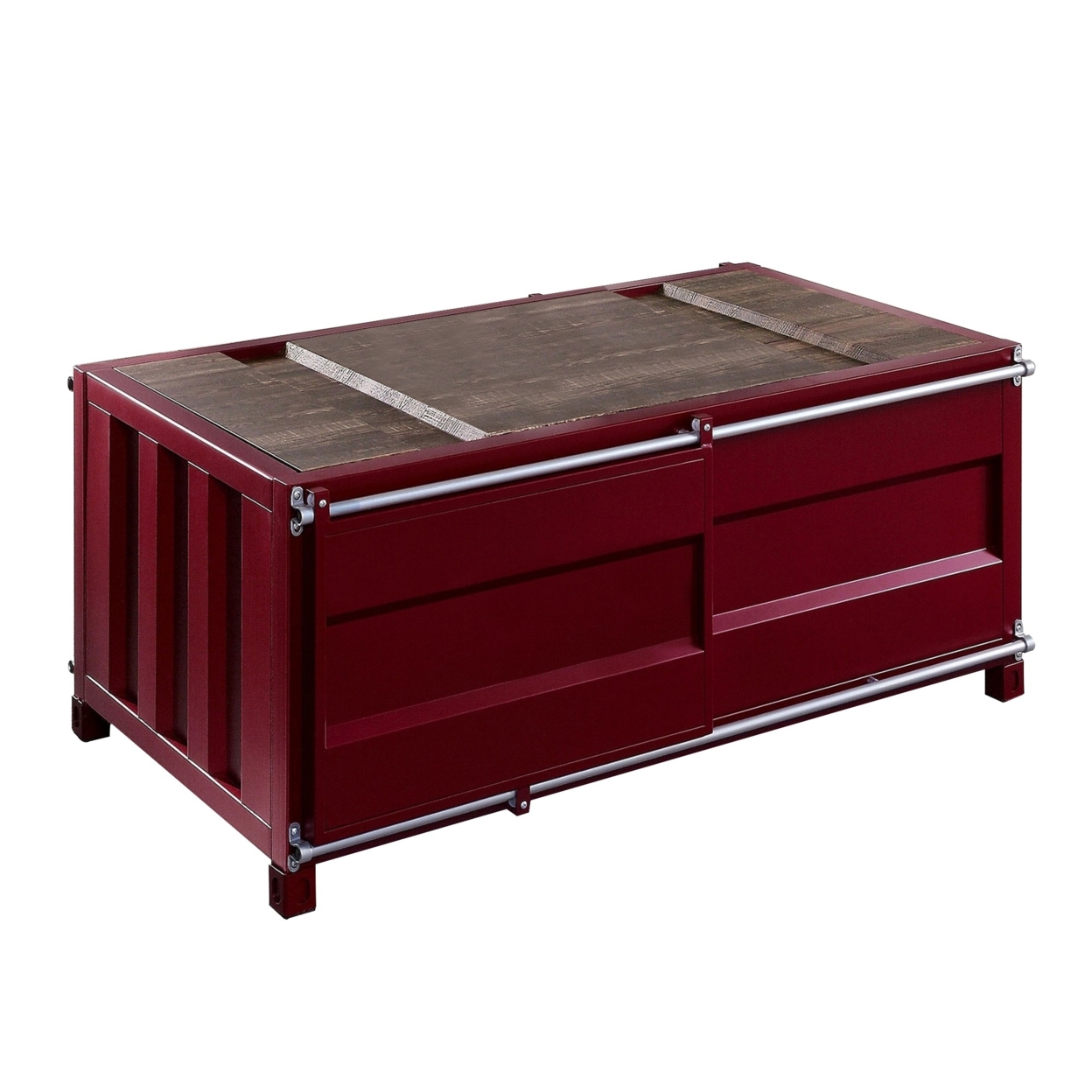 Container Style Coffee Table With Sliding Doors, Red- Saltoro Sherpi