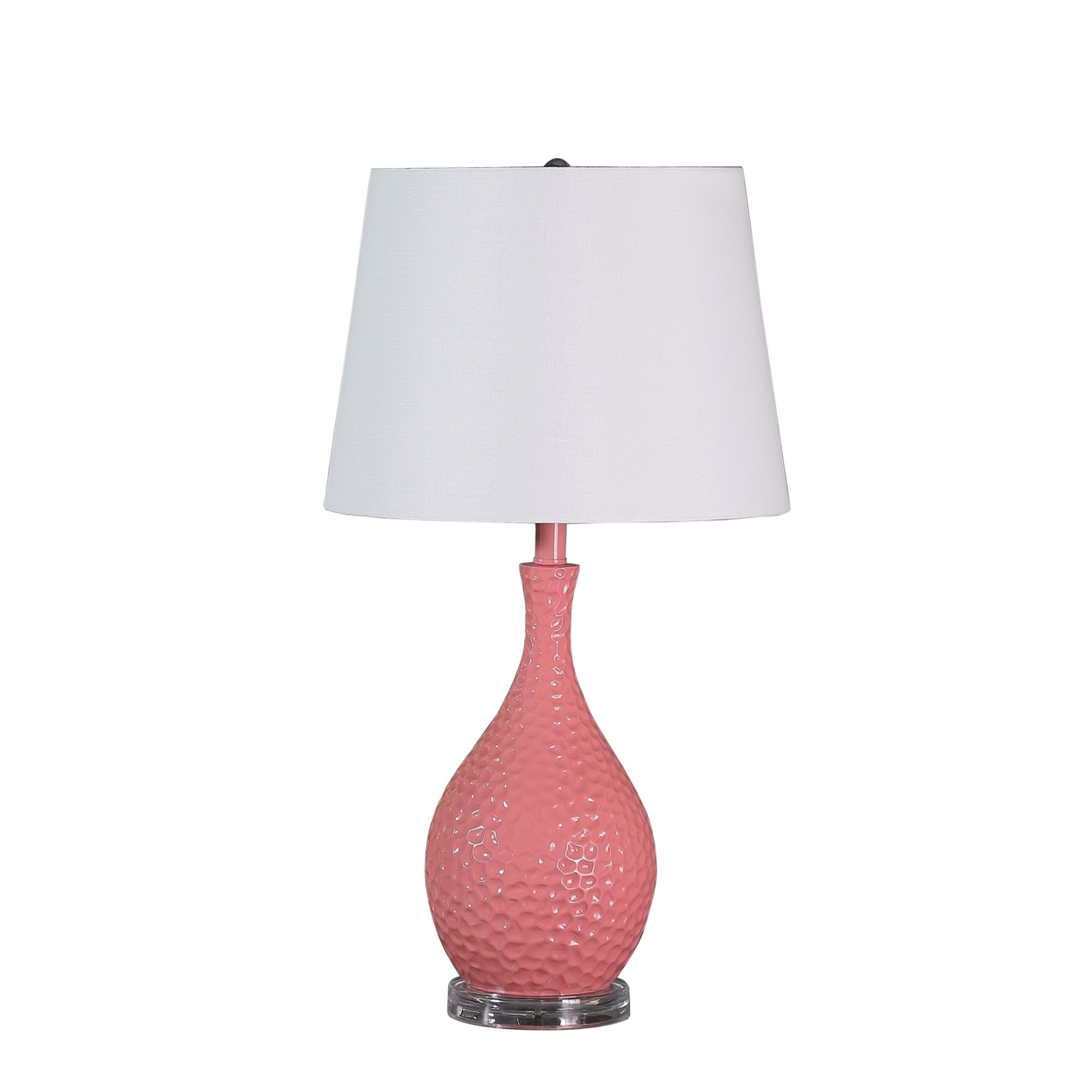 Pin Bowl Design Metal Table Lamp With Hammered Pattern, Pink- Saltoro Sherpi
