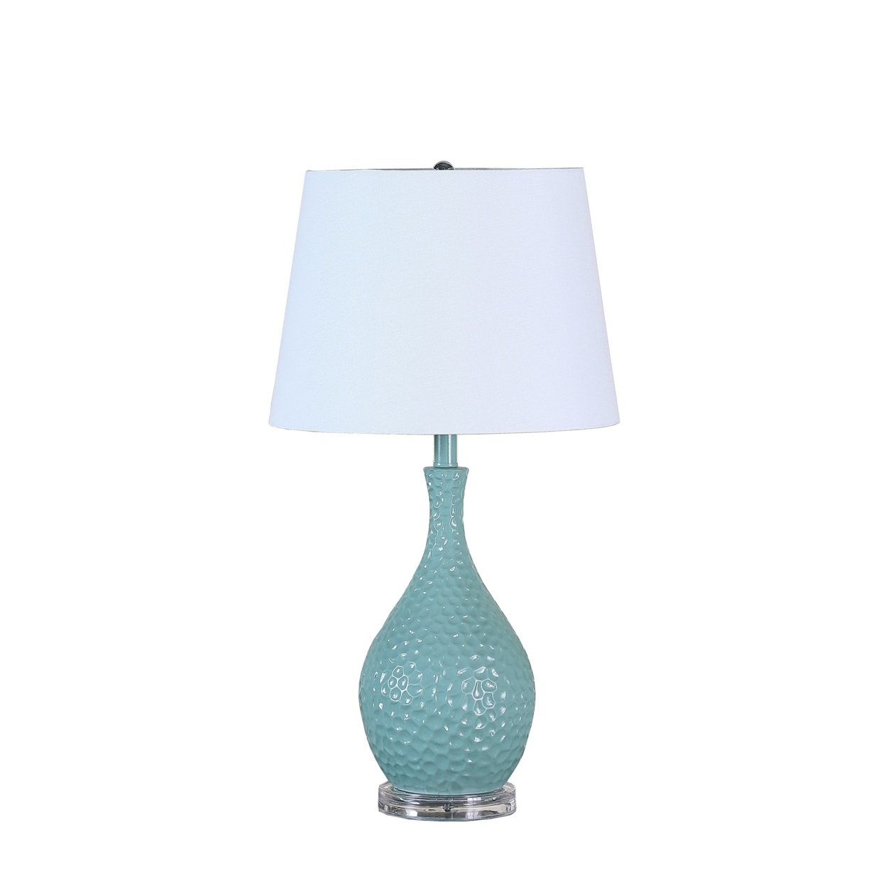 Pin Bowl Design Metal Table Lamp With Hammered Pattern, Blue- Saltoro Sherpi