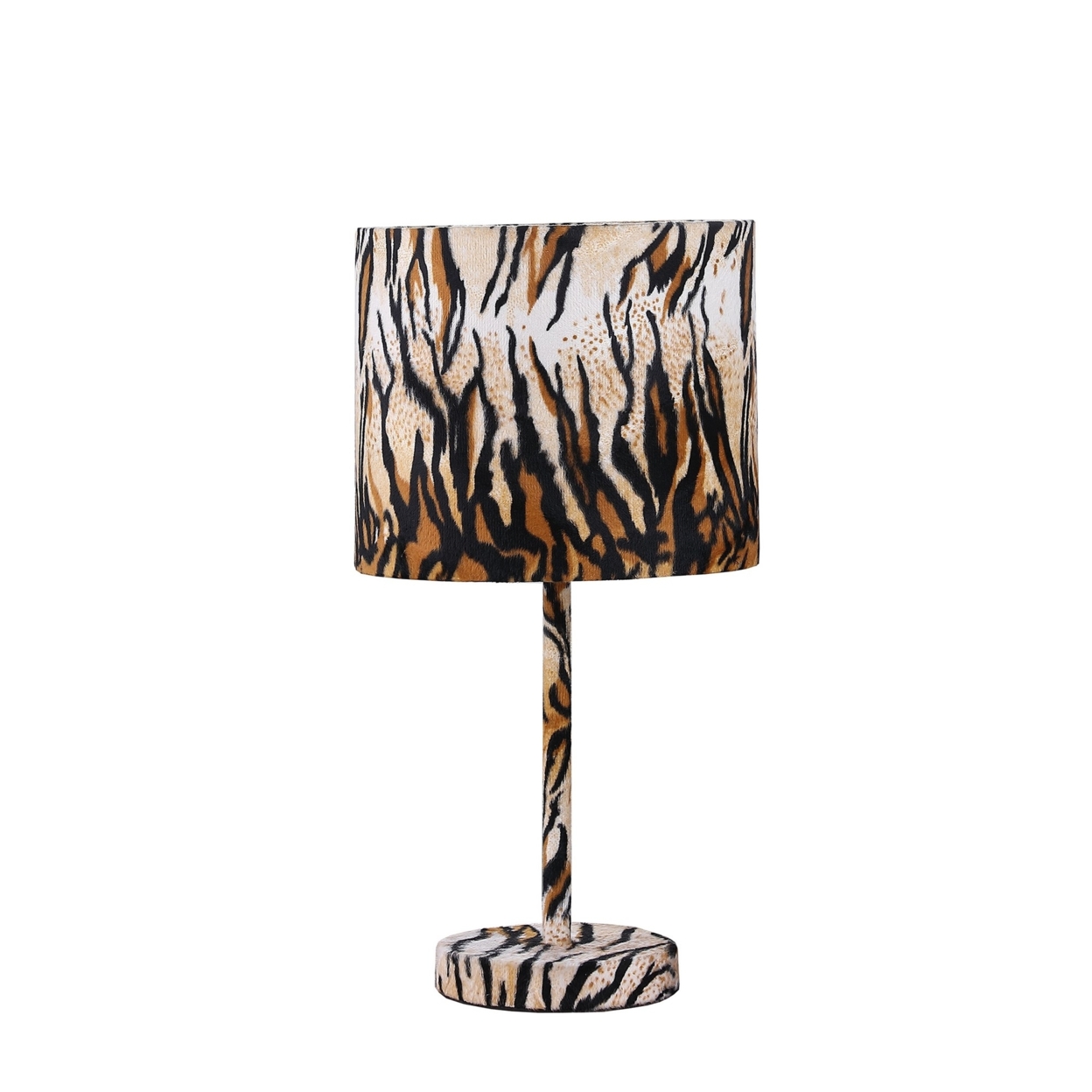 Fabric Wrapped Table Lamp With Striped Animal Print, Brown And Black- Saltoro Sherpi