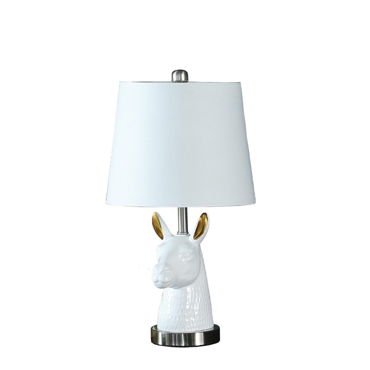 Metal Table Lamp With Llama Animal Head, White- Saltoro Sherpi