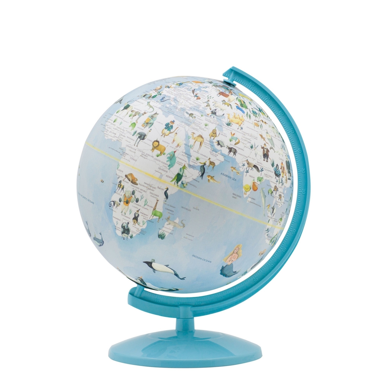 Acrylic Globe Design Night Light With Animal Print, Blue- Saltoro Sherpi