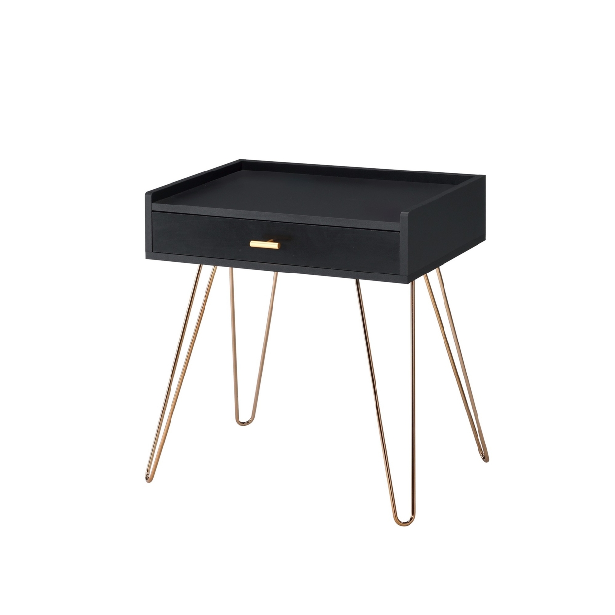 23.5 Inches 1 Drawer End Table With Hairpin Legs, Black And Copper- Saltoro Sherpi