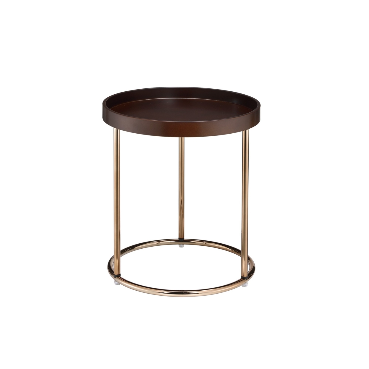 21.75 Inches Wooden Lipped Edge Side Table With Metal Legs, Brown- Saltoro Sherpi