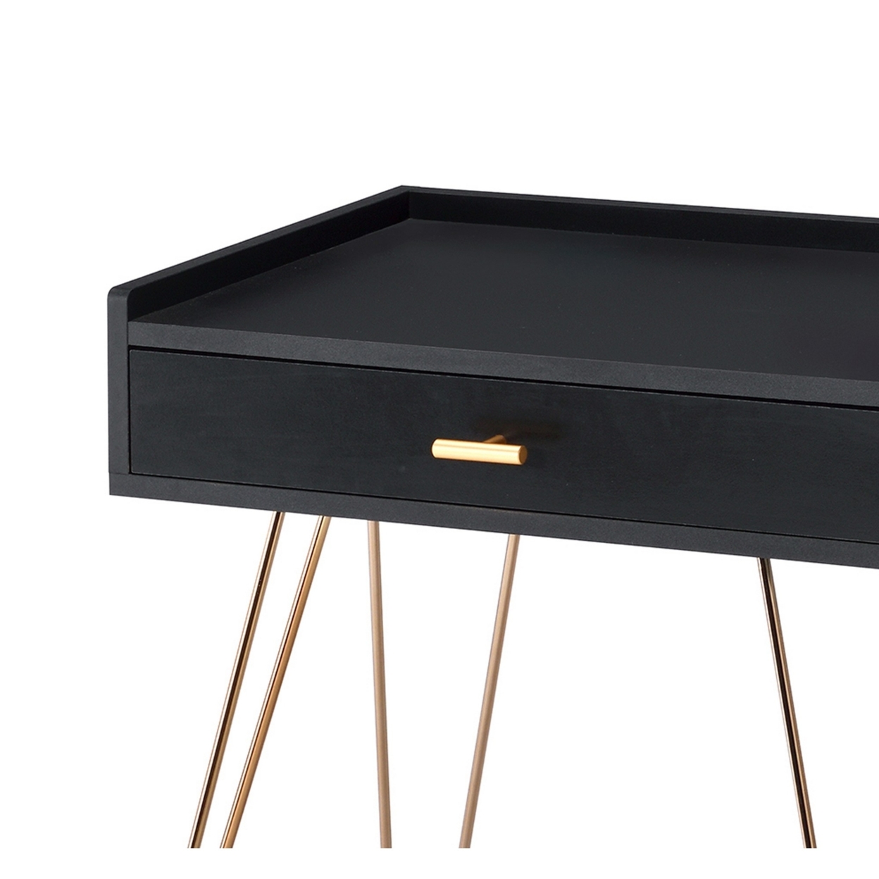 23.5 Inches 1 Drawer End Table With Hairpin Legs, Black And Copper- Saltoro Sherpi