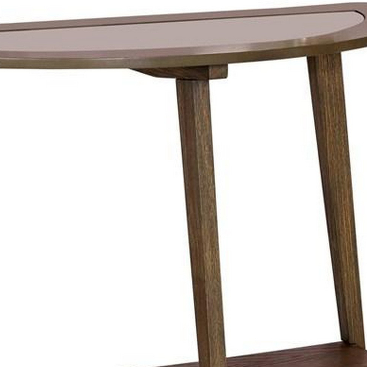 30 Inch Semicircular Wooden Sofa Table With Glass Top, Brown- Saltoro Sherpi