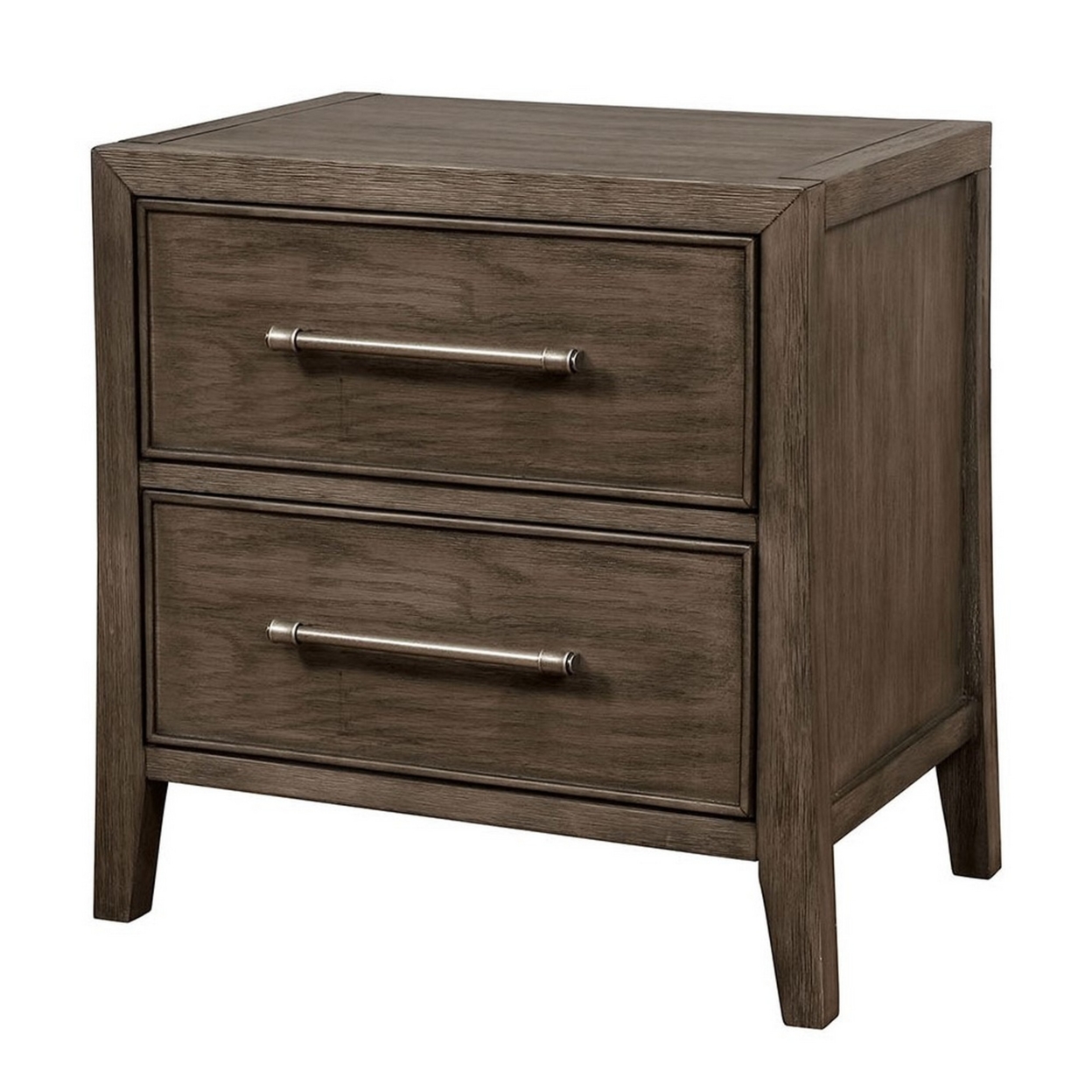 2 Drawer Wooden Nightstand With Metal Bar Pulls And USB Port, Brown- Saltoro Sherpi