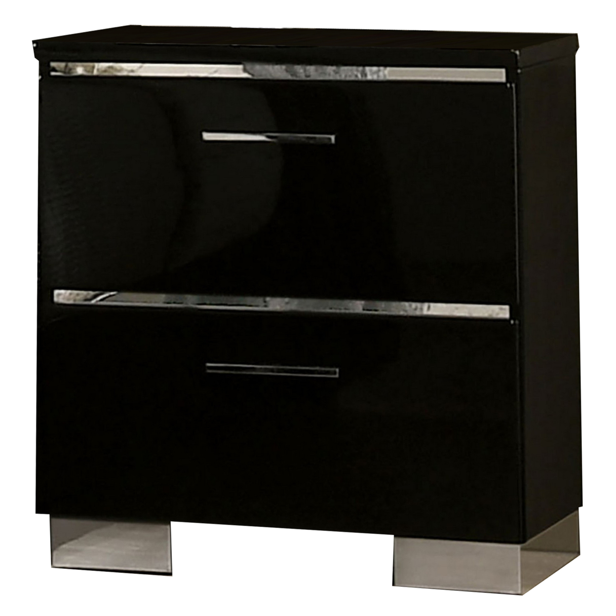 Two Drawer Nightstand With USB Charger And Bar Handle Pulls, Black- Saltoro Sherpi