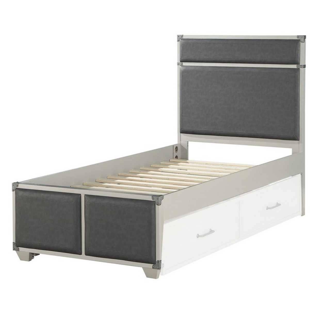 Wooden Twin Bed With Fabric Padding, White And Gray- Saltoro Sherpi
