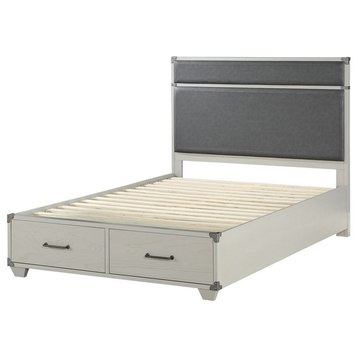 Wooden Twin Bed With 2 Storage Drawers, White And Gray- Saltoro Sherpi
