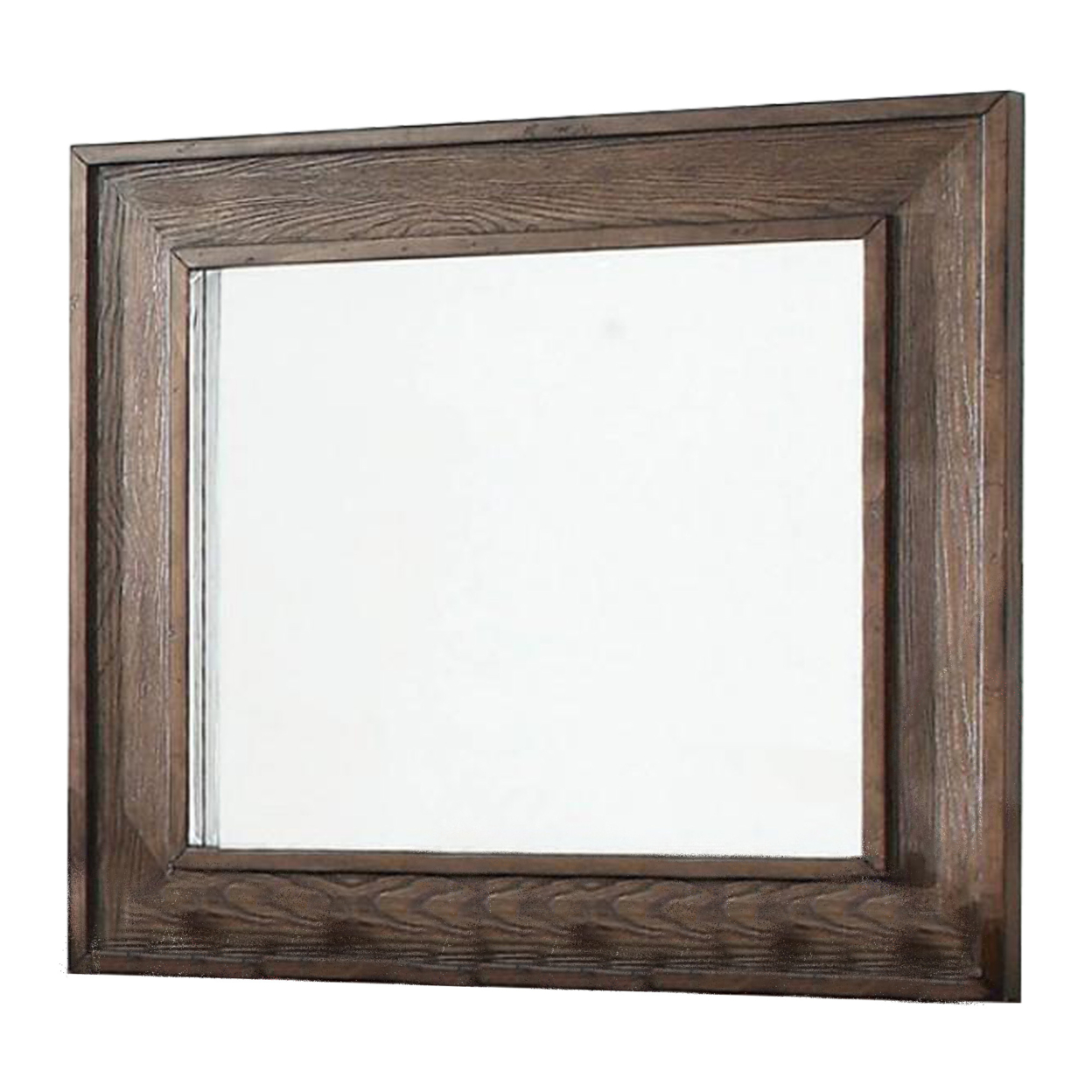 Wooden Frame Mirror With Raised Edges And Grain Details, Brown- Saltoro Sherpi