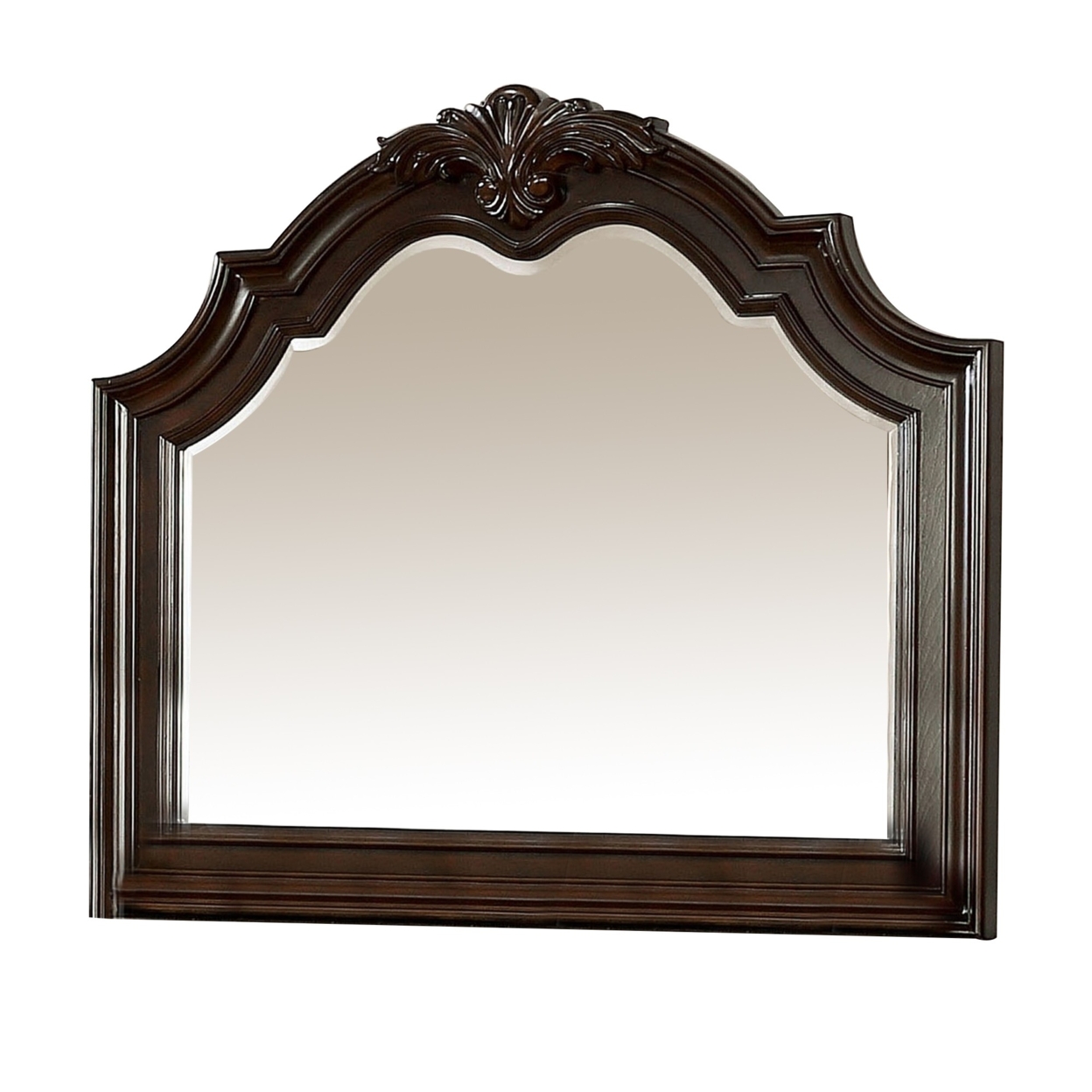 Traditional Style Mirror With Carved Details And Crown Top, Brown- Saltoro Sherpi