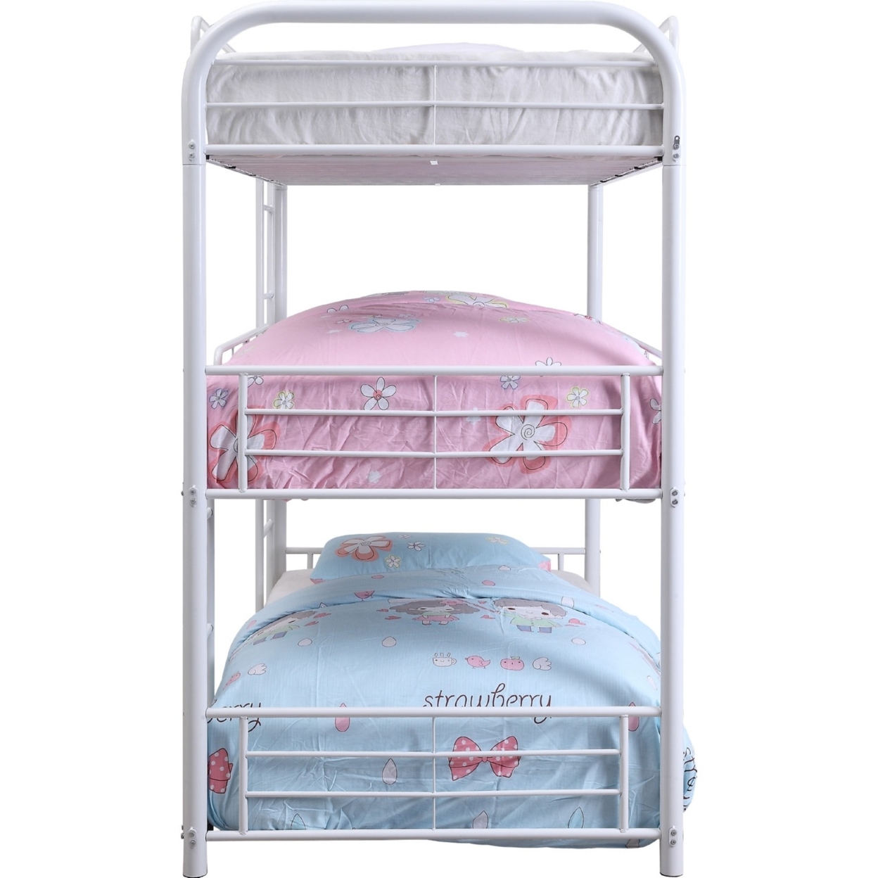 3 Tier Industrial Style Full Size Metal Bunk Bed, White- Saltoro Sherpi