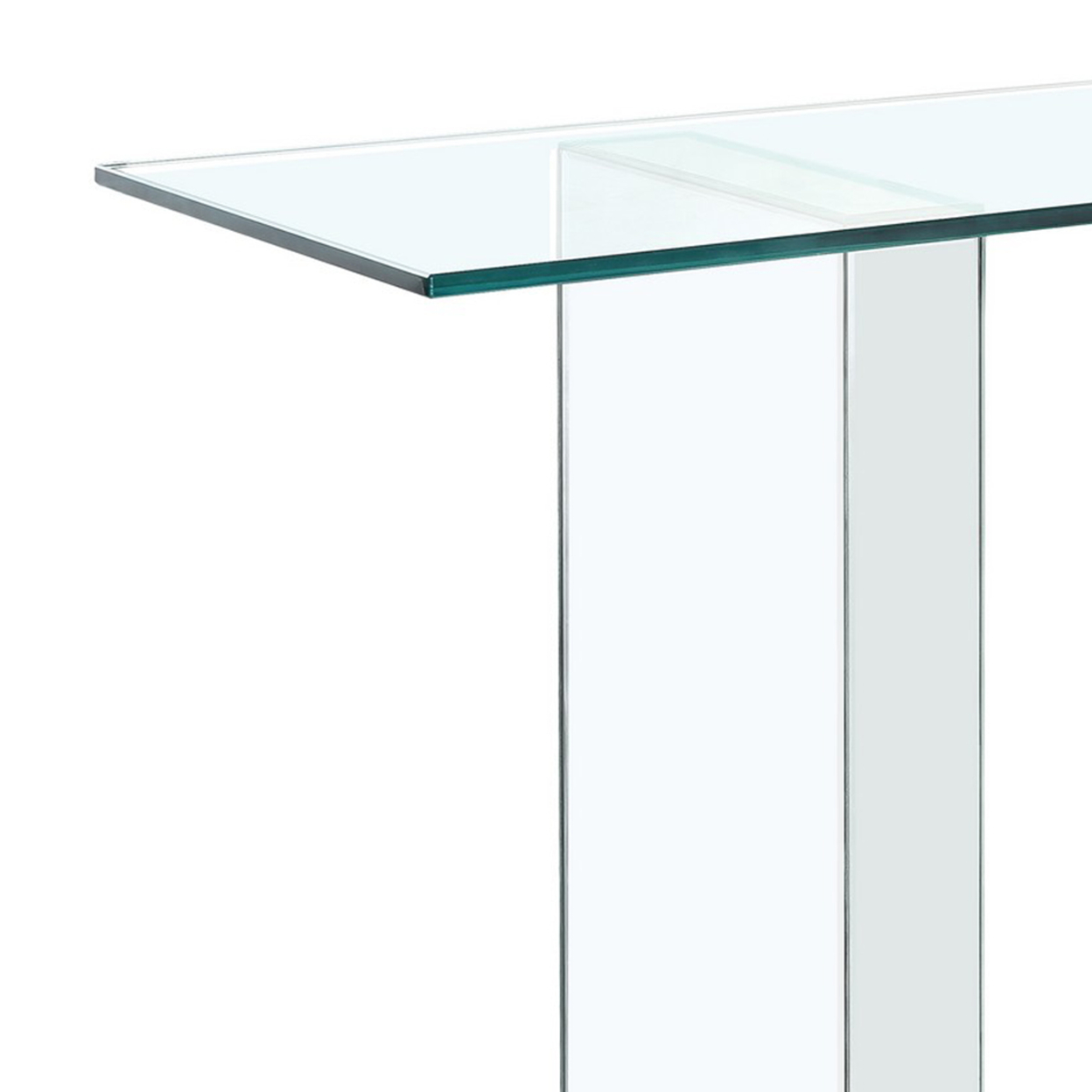 46 Inches Glass Top Console Table With Mirrored Sled Base, Silver- Saltoro Sherpi