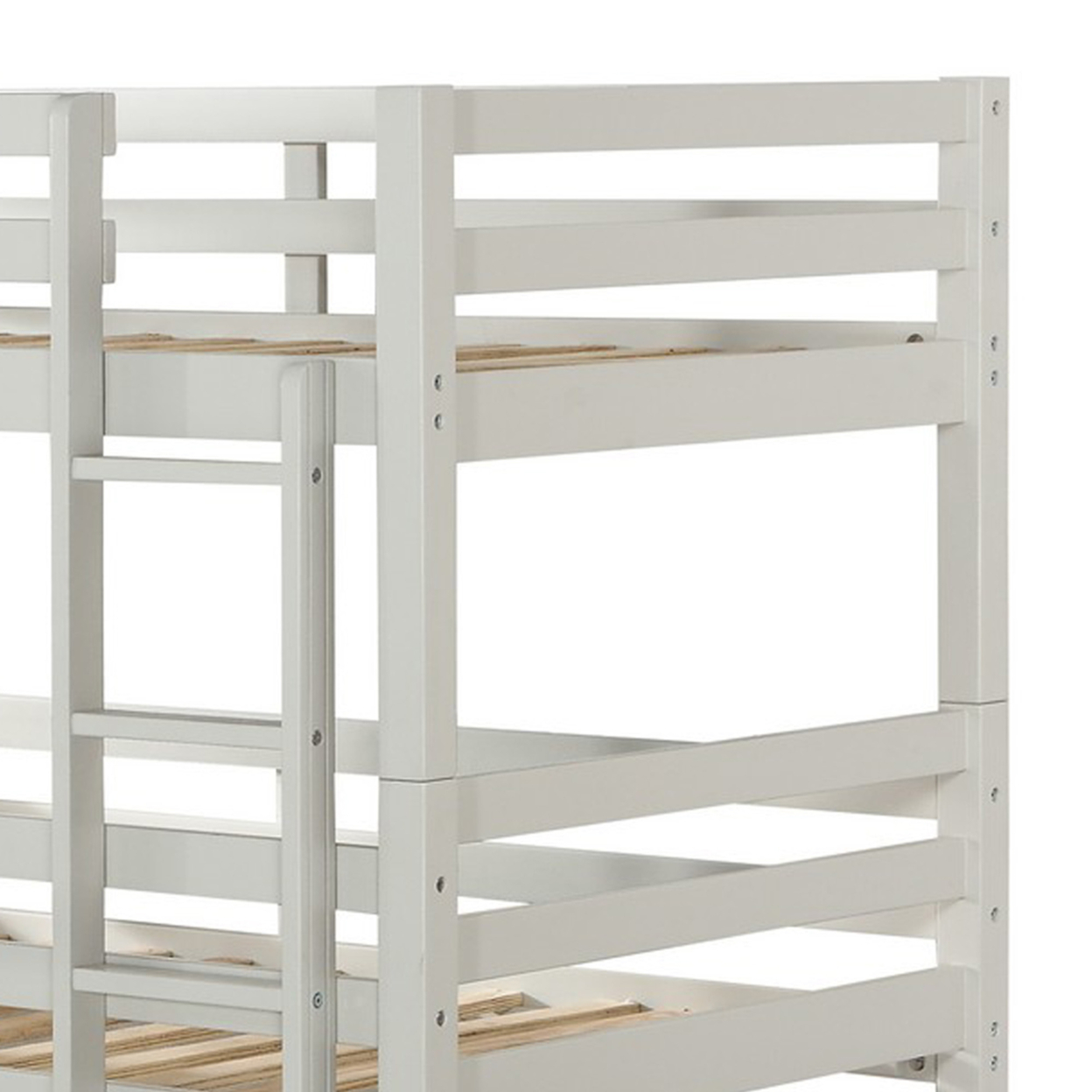 Twin Size 3 Tier Wooden Bunk Bed With Ladder, White- Saltoro Sherpi